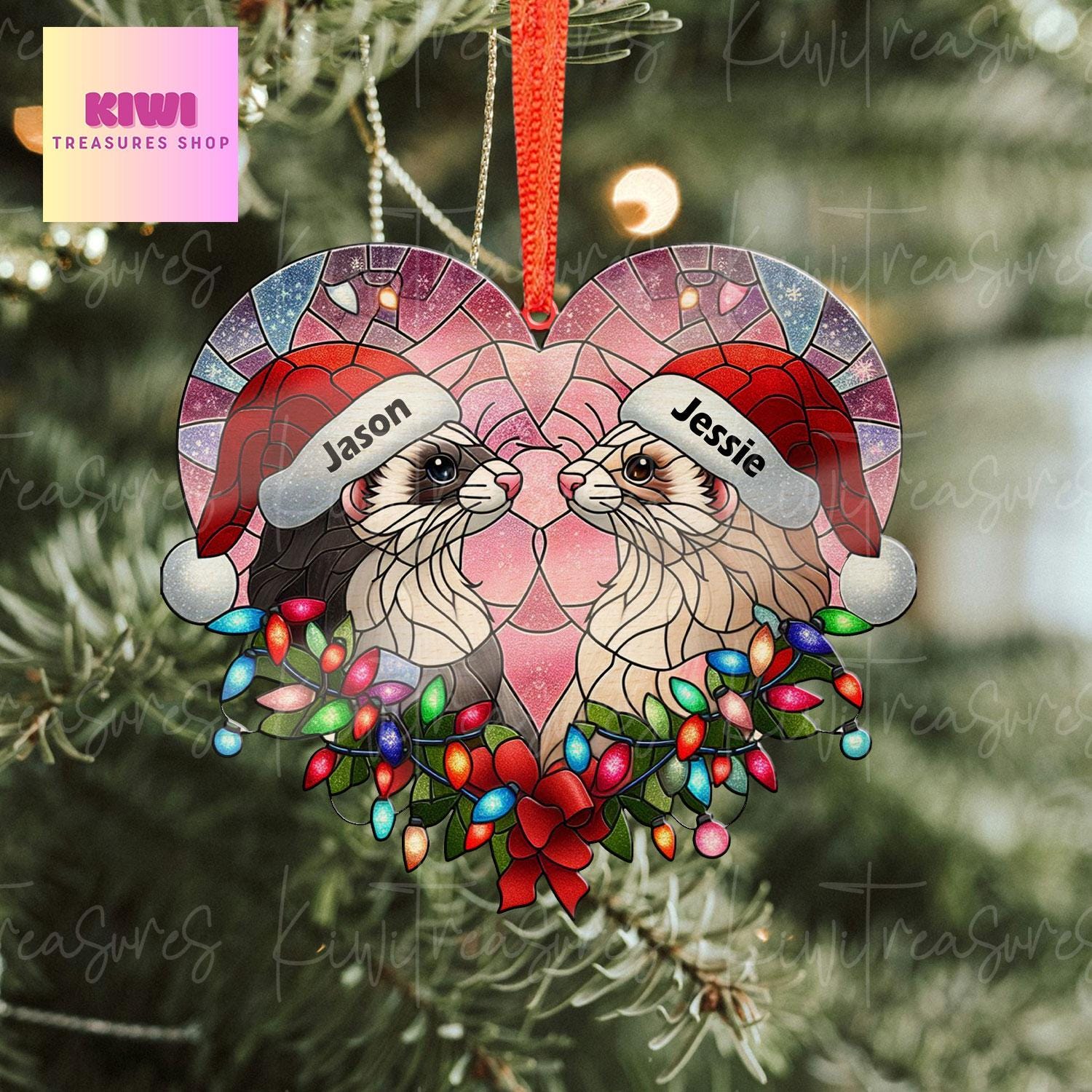 Personalized Christmas ferret couple  Ornament, ferret ornament, Ferret lover gift, gift for couple, custom name, anniversary gift