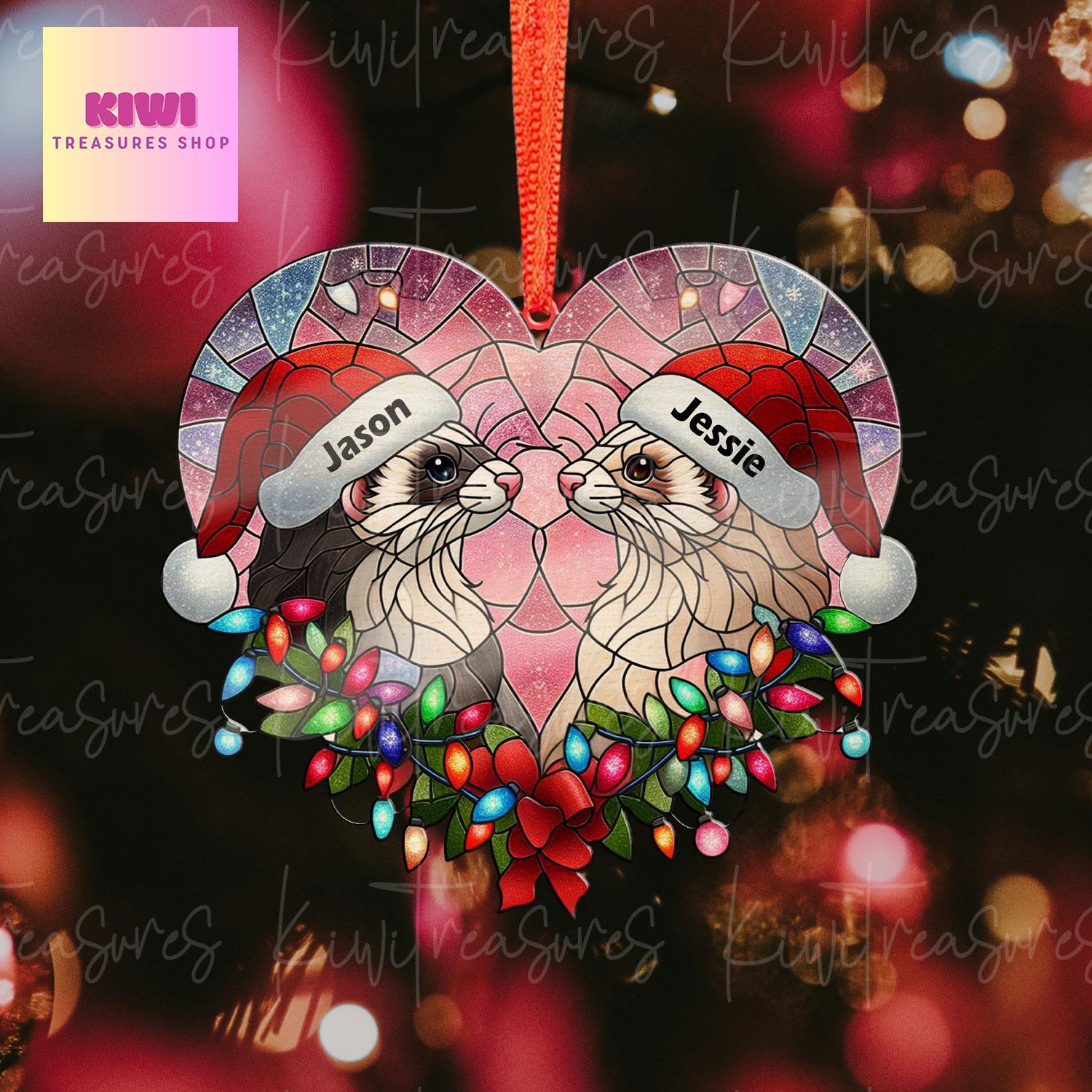 Personalized Christmas ferret couple  Ornament, ferret ornament, Ferret lover gift, gift for couple, custom name, anniversary gift