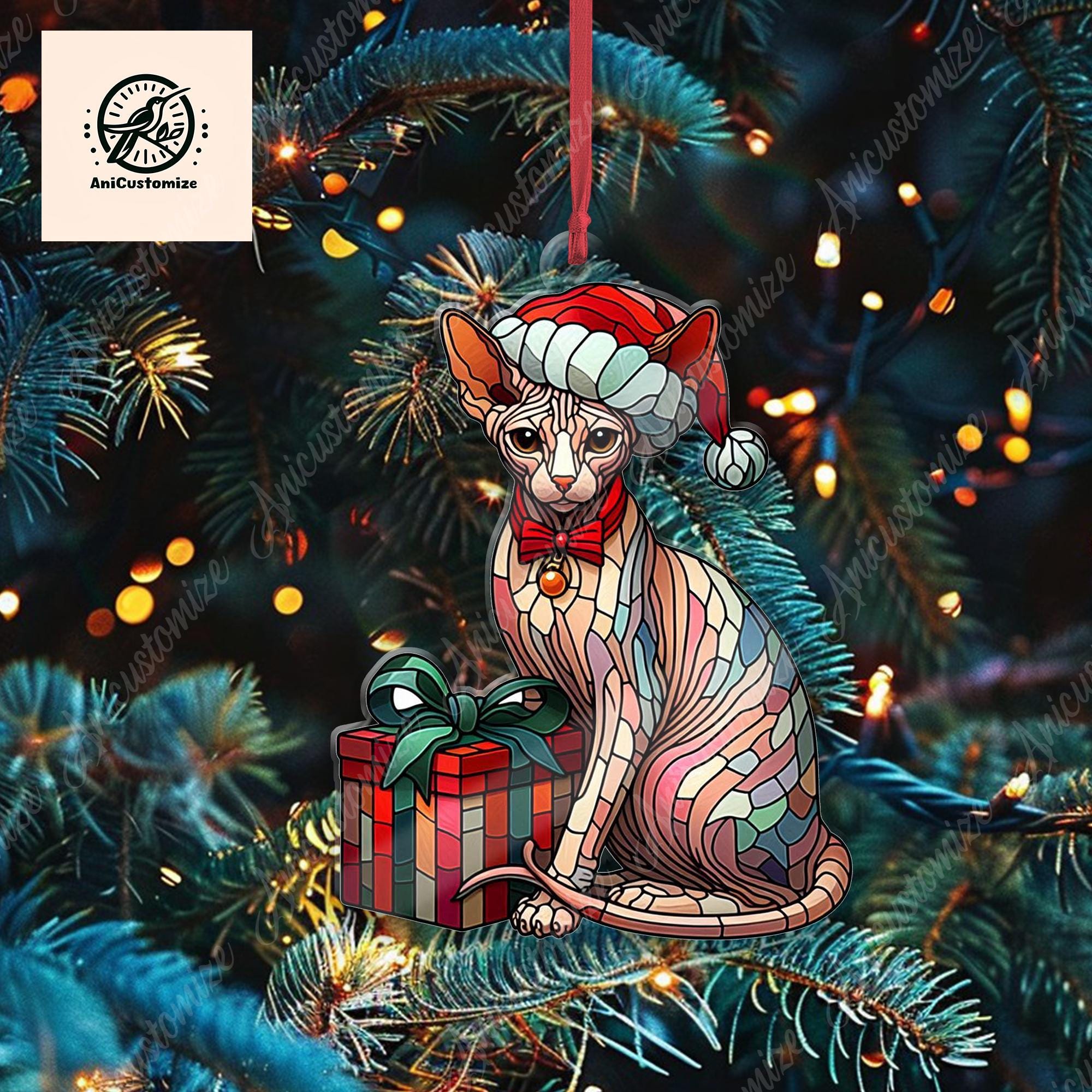 Christmas Cat Ornament, Sphynx Cat Ornament, Cat Xmas Decor, Xmas Ornament, Cat Lover Gift, Xmas Decor, Gift For Her, Christmas Gift Idea