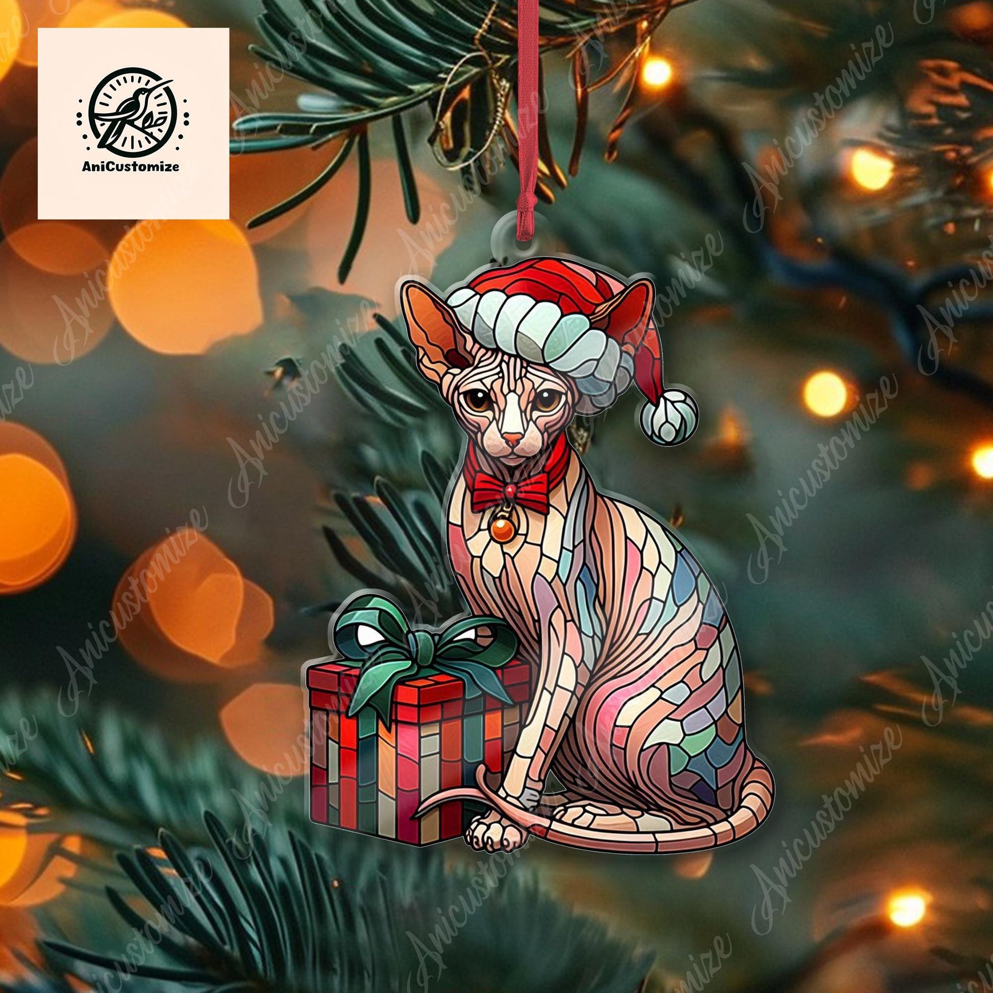 Christmas Cat Ornament, Sphynx Cat Ornament, Cat Xmas Decor, Xmas Ornament, Cat Lover Gift, Xmas Decor, Gift For Her, Christmas Gift Idea