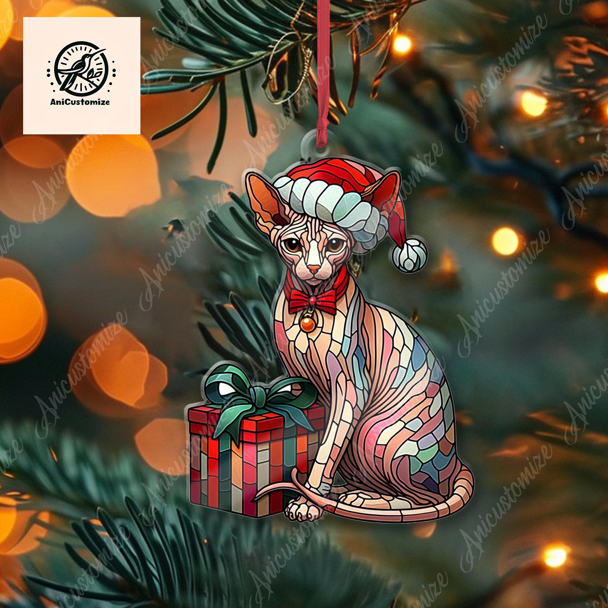 Christmas Cat Ornament, Sphynx Cat Ornament, Cat Xmas Decor, Xmas Ornament, Cat Lover Gift, Xmas Decor, Gift For Her, Christmas Gift Idea