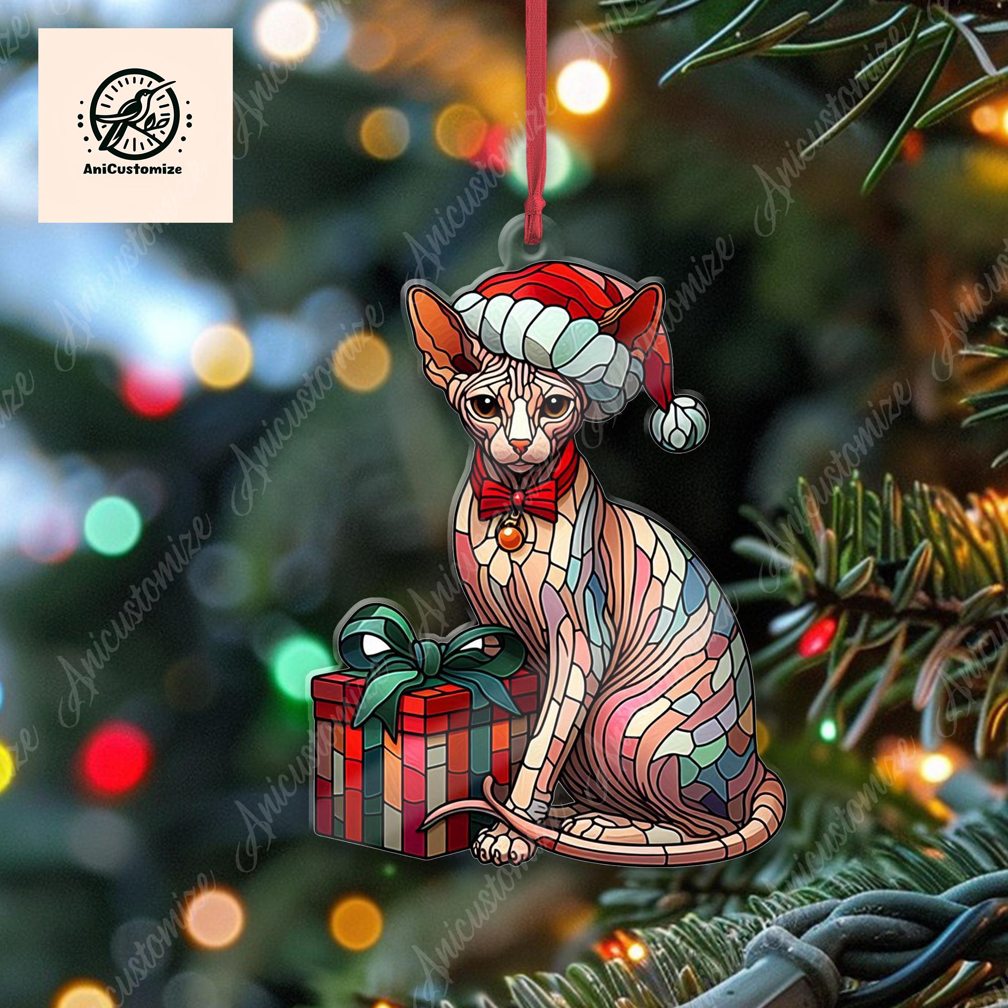 Christmas Cat Ornament, Sphynx Cat Ornament, Cat Xmas Decor, Xmas Ornament, Cat Lover Gift, Xmas Decor, Gift For Her, Christmas Gift Idea