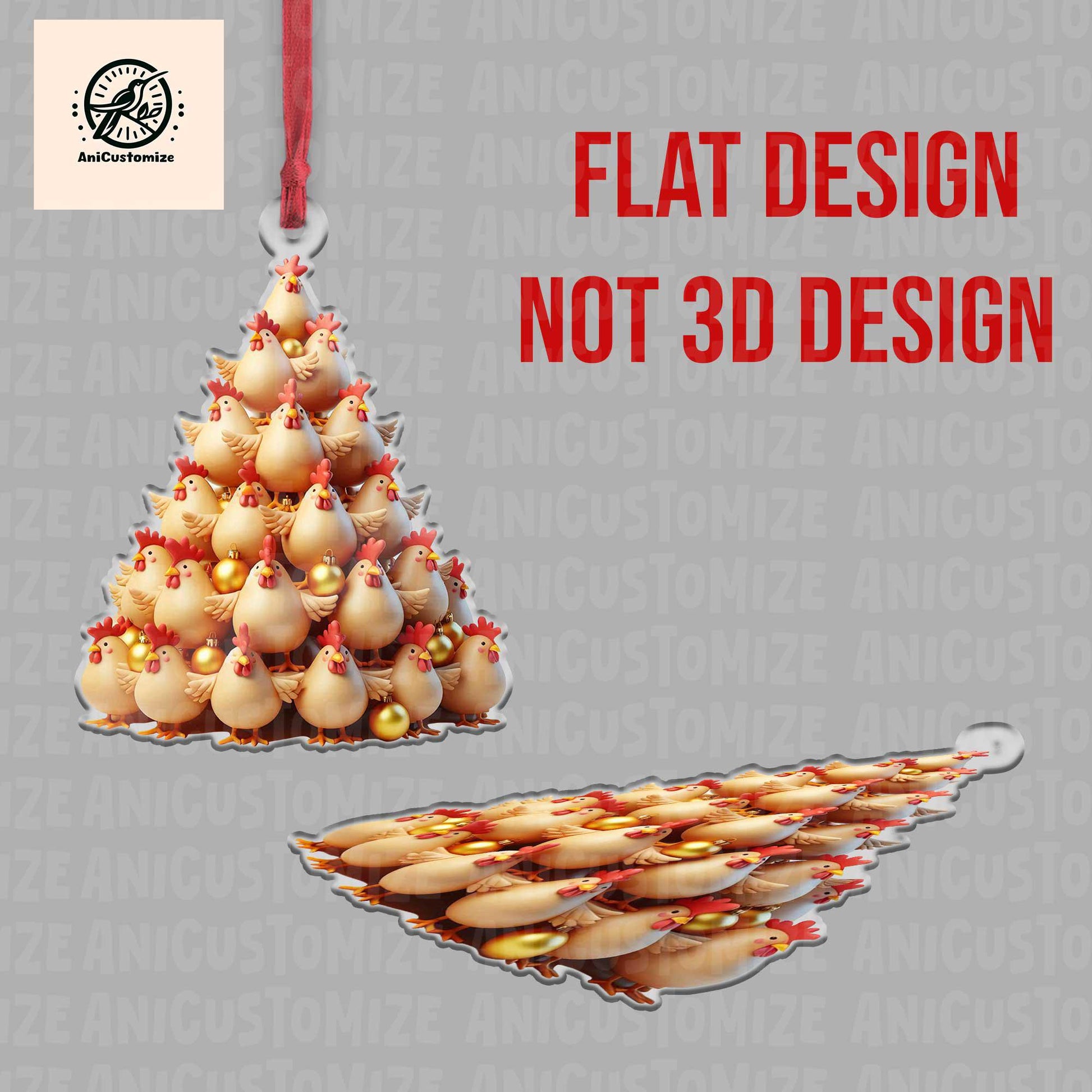 Christmas Chicken Tree Acrylic 2D Flat Ornament, Chicken Mom Christmas Gift Ornament, Christmas 2024 Farmhouse Decor, Chicken Lovers Gift