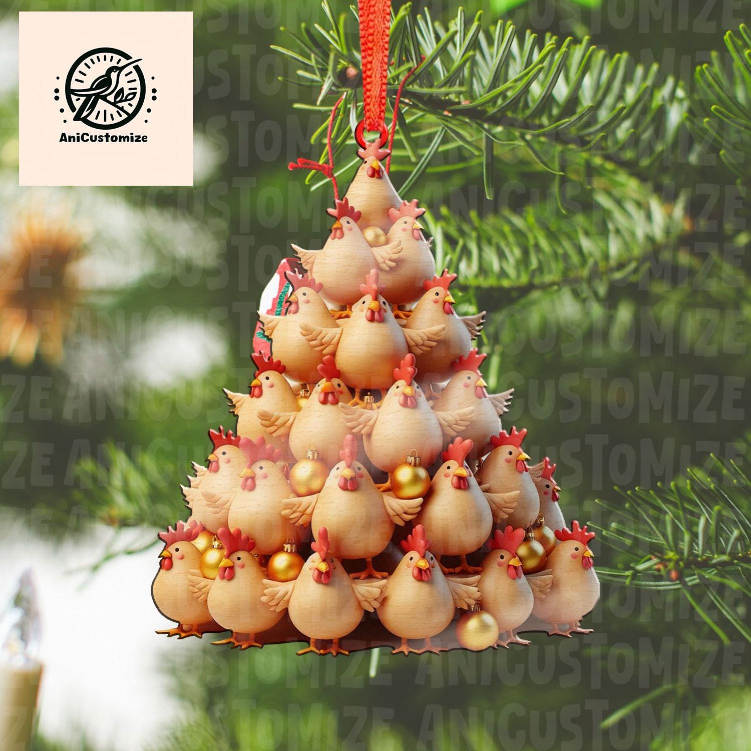 Christmas Chicken Tree Acrylic 2D Flat Ornament, Chicken Mom Christmas Gift Ornament, Christmas 2024 Farmhouse Decor, Chicken Lovers Gift