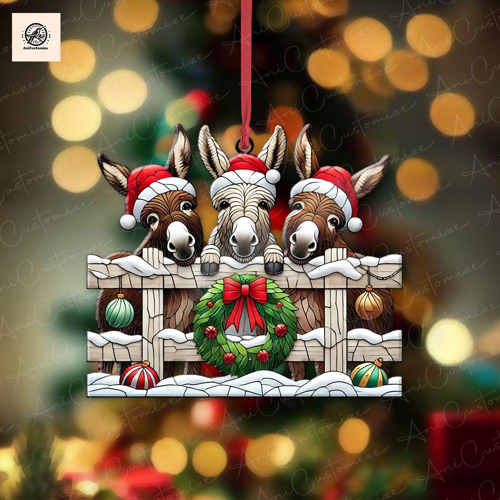 3 Peeking Donkey Christmas Ornament, Funny Christmas Decor, Xms Donkey Decor, Donkey Lover Decor, Funny Gift,Christmas Animal,Christmas Gift