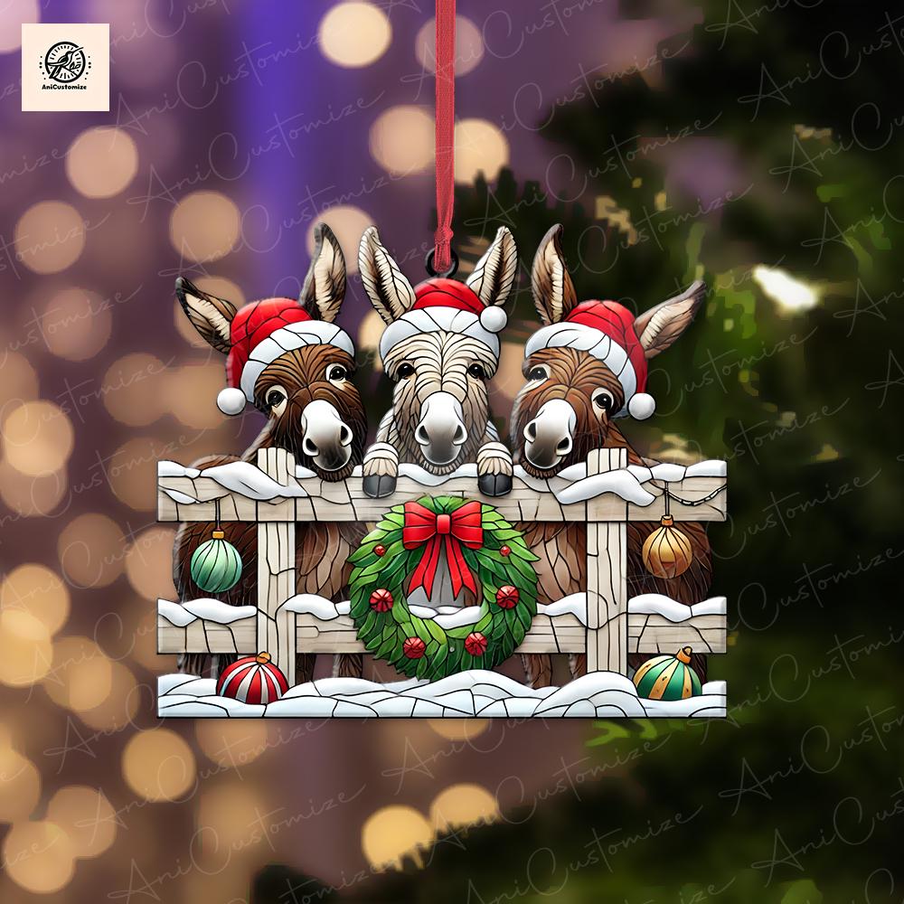 3 Peeking Donkey Christmas Ornament, Funny Christmas Decor, Xms Donkey Decor, Donkey Lover Decor, Funny Gift,Christmas Animal,Christmas Gift