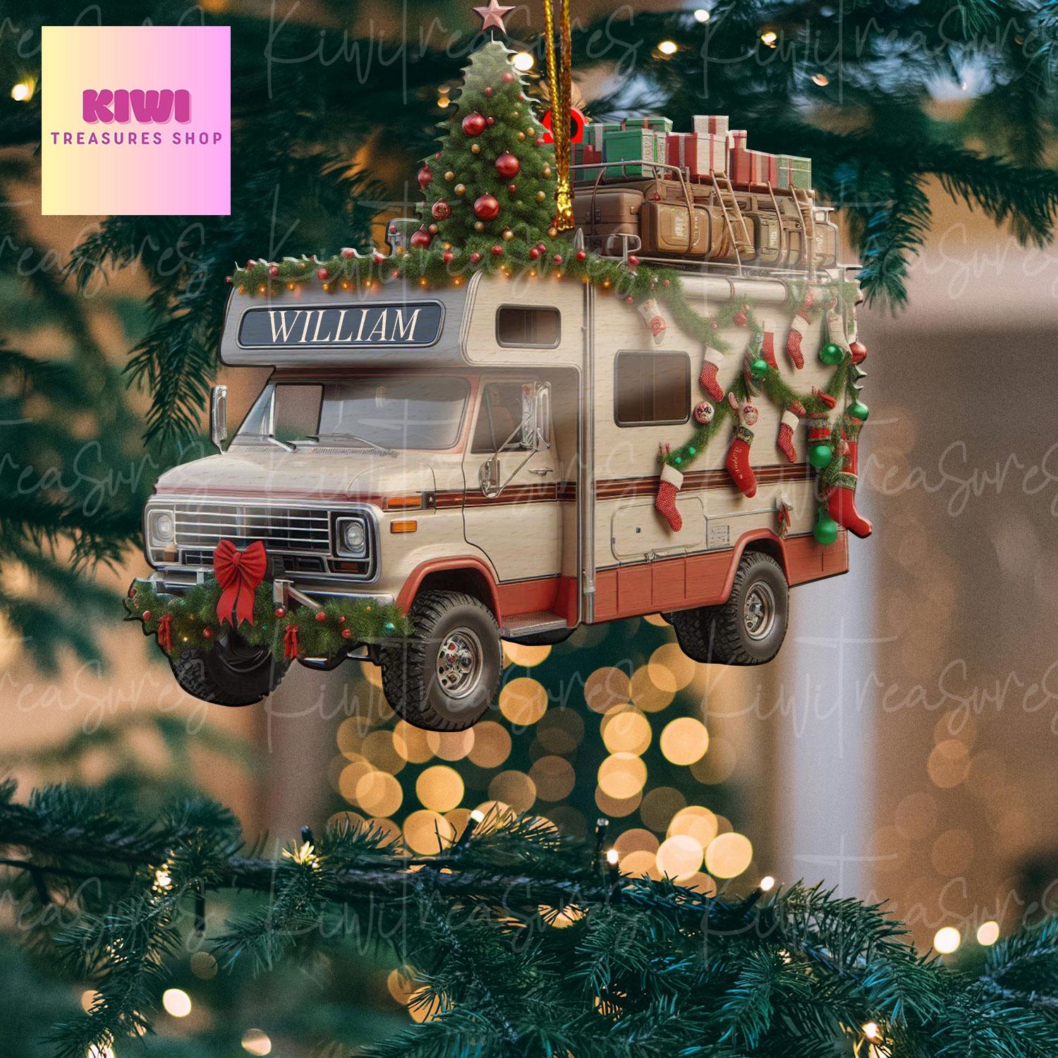Personalized Camping car Xmas Acrylic Ornament, 2D Flat Ornament, Camper gift, Camping lover gift, Christmas tree hanging, happy camper