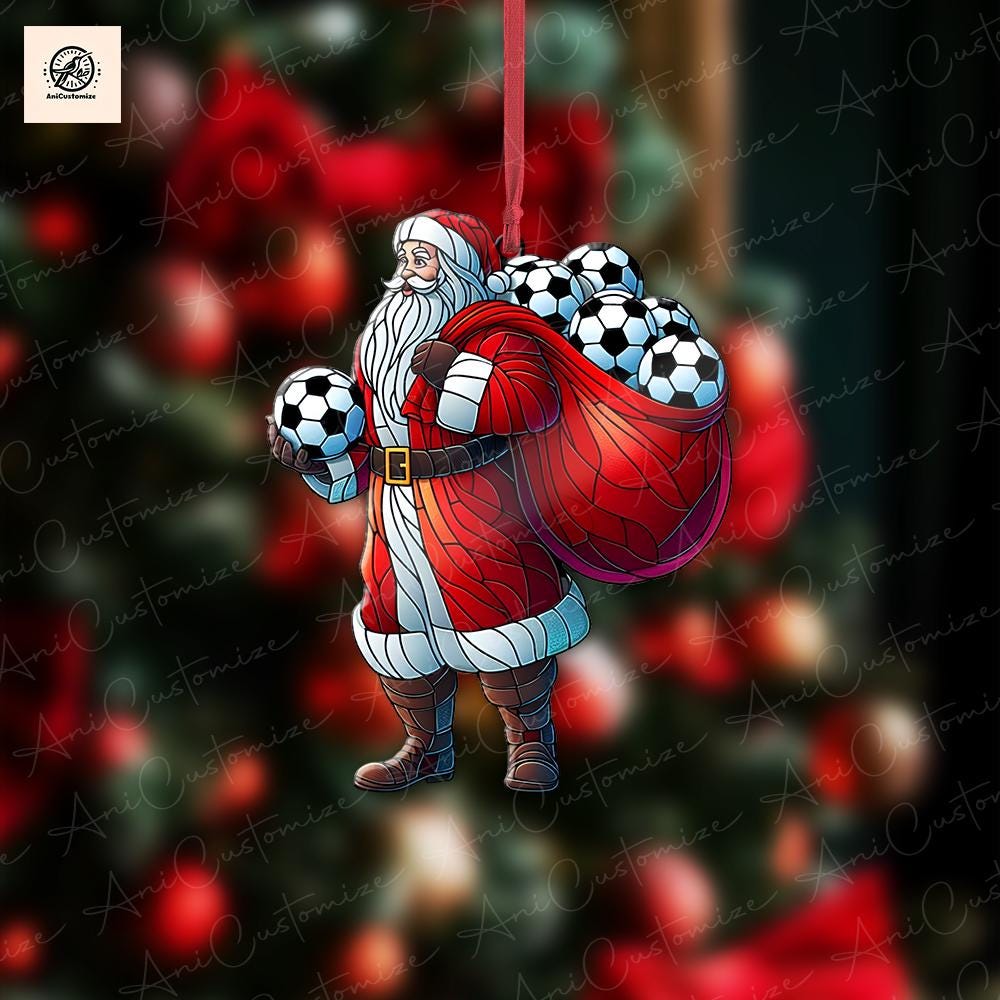 Soccer Santa Christmas Ornament, Santa Decor, Soccer Lover Gift, Soccer Player Gift, Funny Santa Decor, Funny Christmas Decor, Soccer Lover