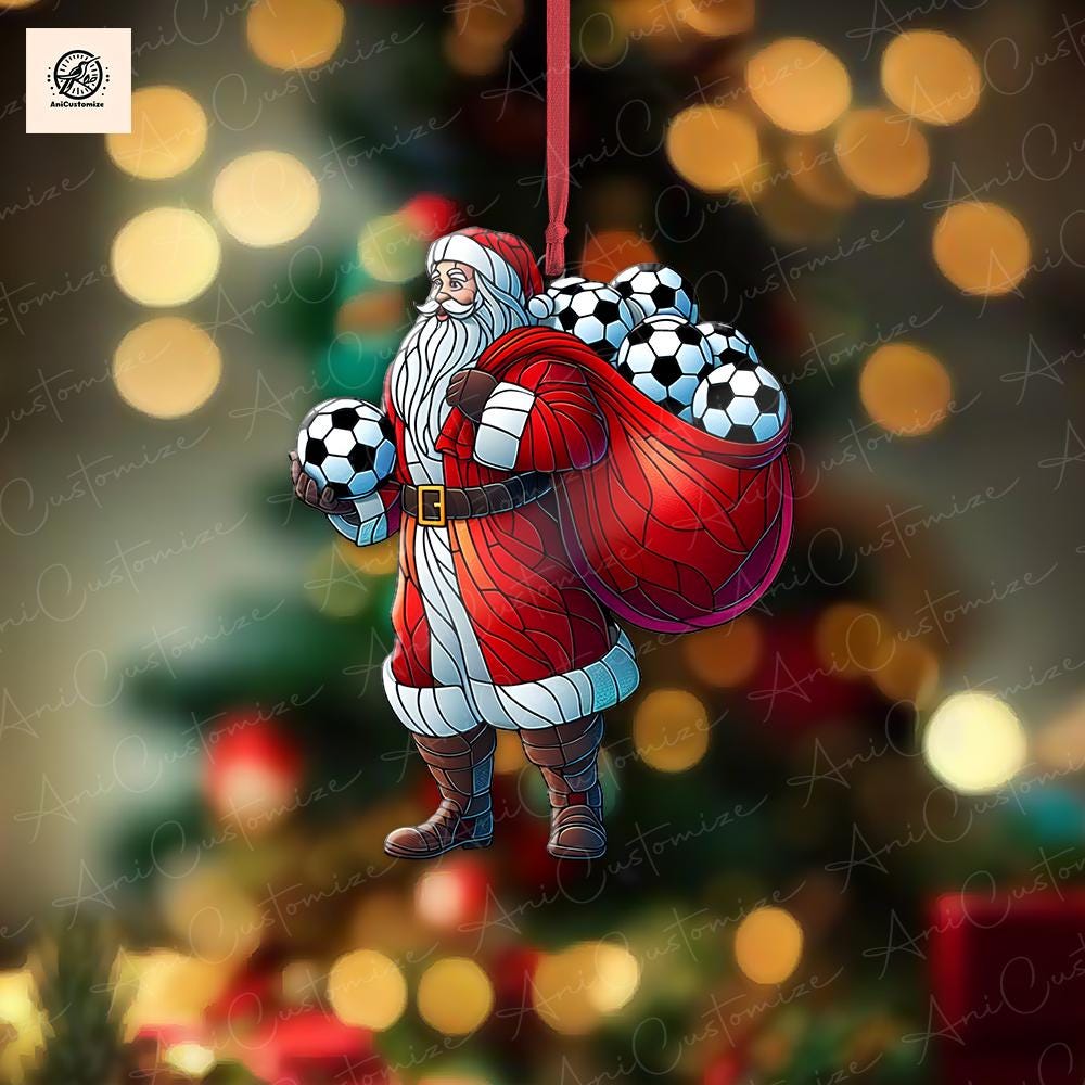 Soccer Santa Christmas Ornament, Santa Decor, Soccer Lover Gift, Soccer Player Gift, Funny Santa Decor, Funny Christmas Decor, Soccer Lover