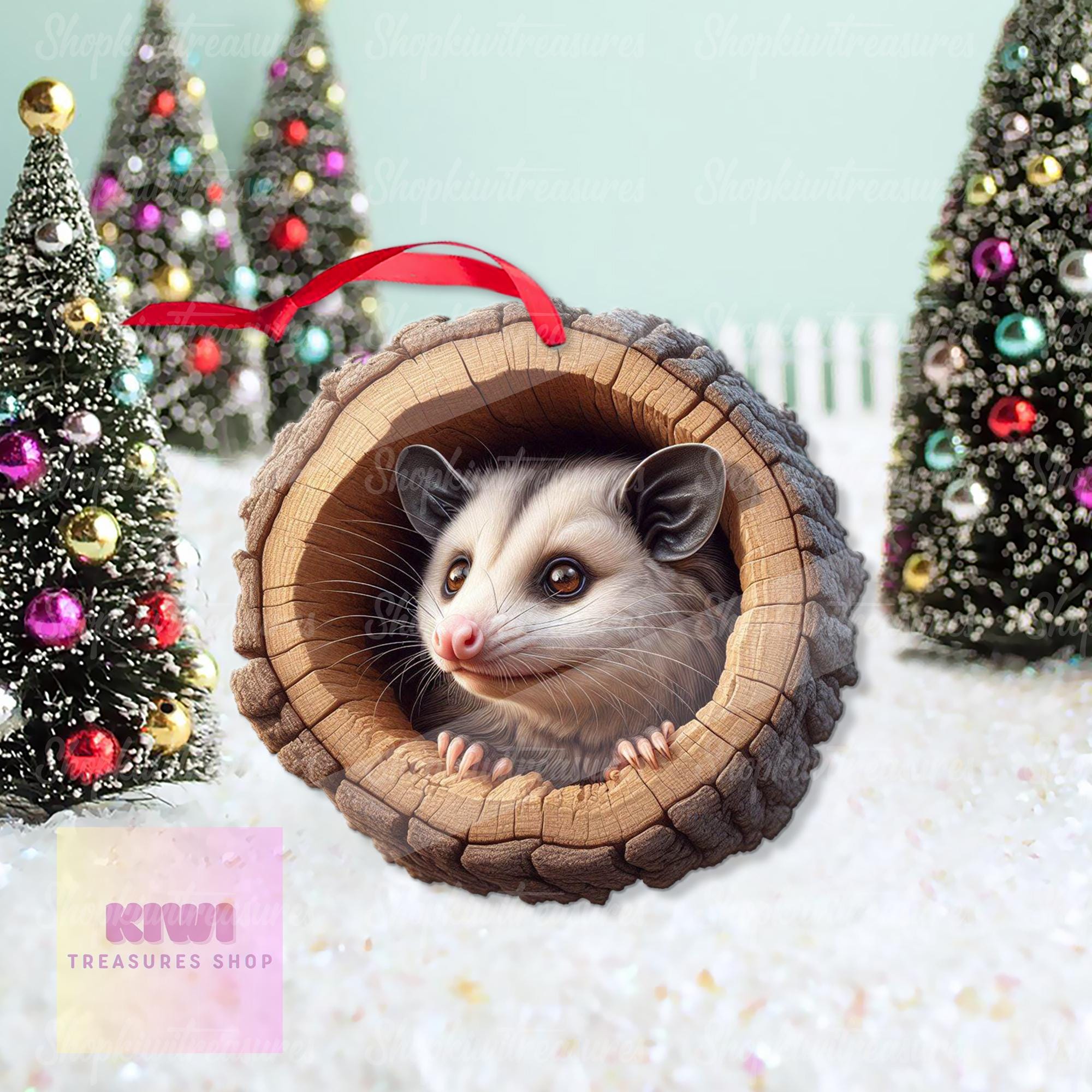 Opossum Ornament, 2D Flat Ornament, Perfect gift for opossum lover, Cute opossum, opossum lover gift, opossum Christmas decor