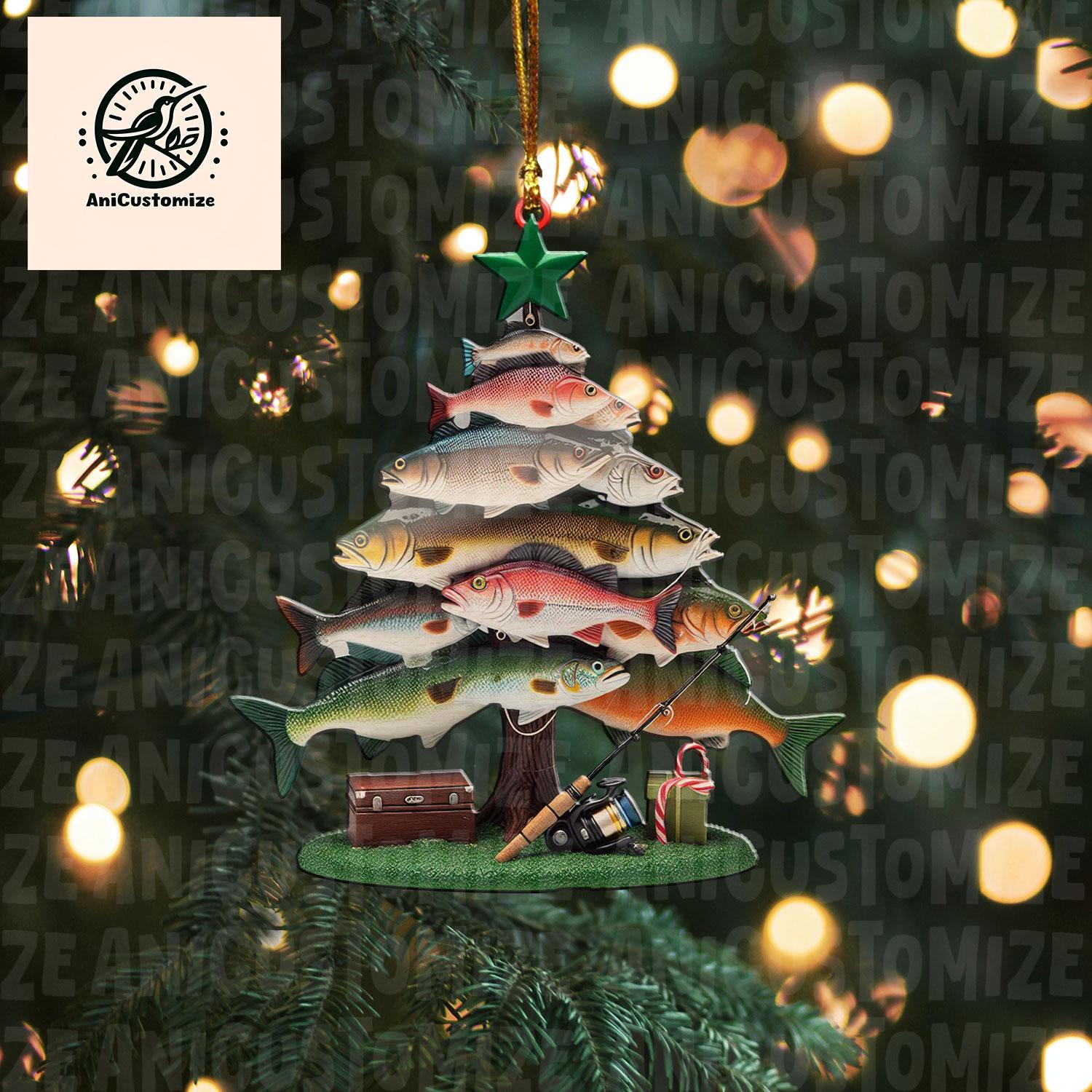Fishing Merry Fishmas 2D FLAT Acrylic Ornament, Personalized Fishing Christmas Ornament, Fishing Ornament, Gift Fishing Lover, Xmas Ornament
