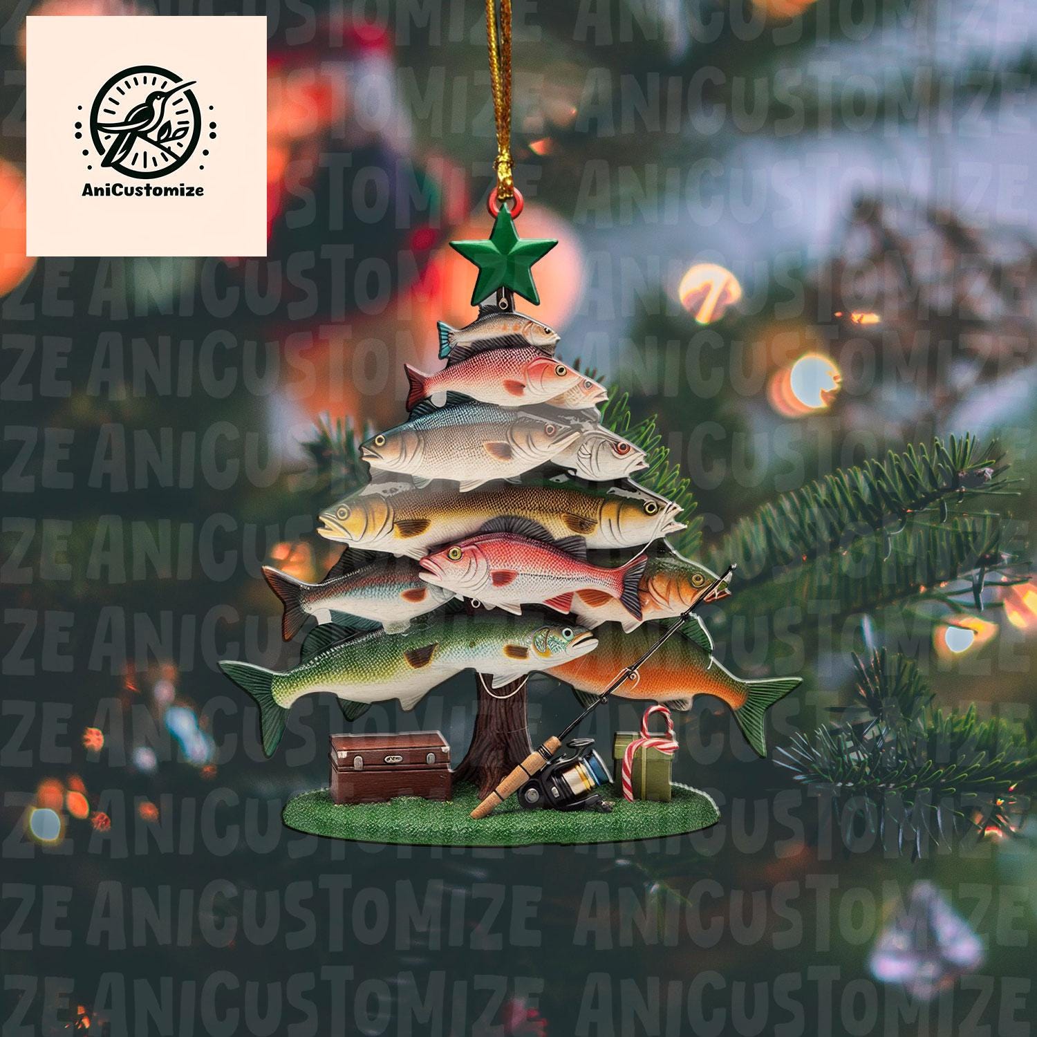 Fishing Merry Fishmas 2D FLAT Acrylic Ornament, Personalized Fishing Christmas Ornament, Fishing Ornament, Gift Fishing Lover, Xmas Ornament