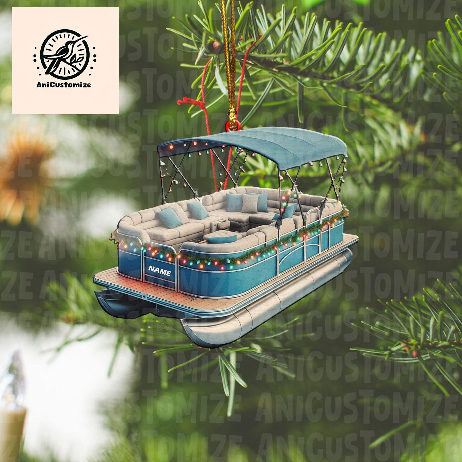 Personalized Pontoon 2D FLAT Ornament, Boat Ornament, Tree Hanging Decor, Christmas Acrylic Flat Ornament For Pontoon Lover, Pontoon Boat