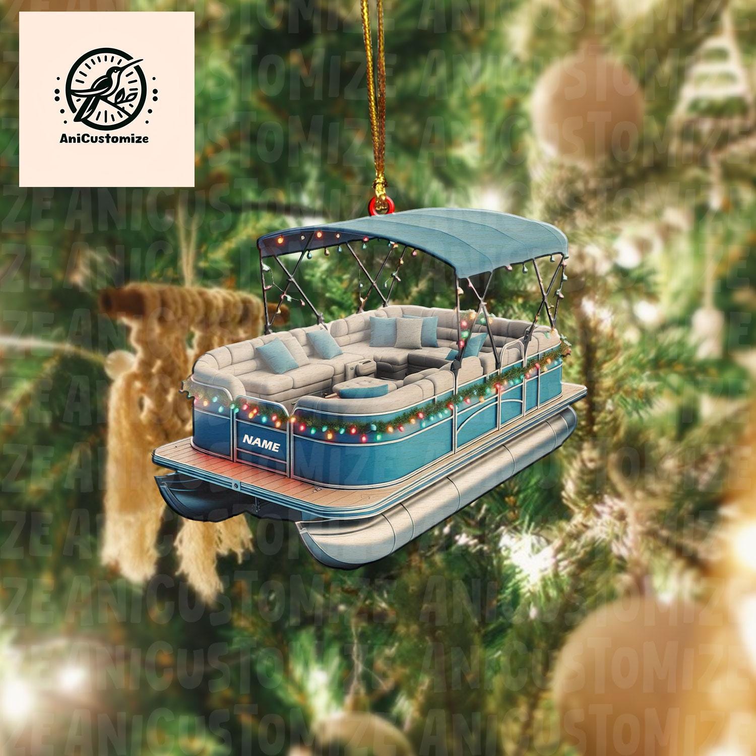 Personalized Pontoon 2D FLAT Ornament, Boat Ornament, Tree Hanging Decor, Christmas Acrylic Flat Ornament For Pontoon Lover, Pontoon Boat