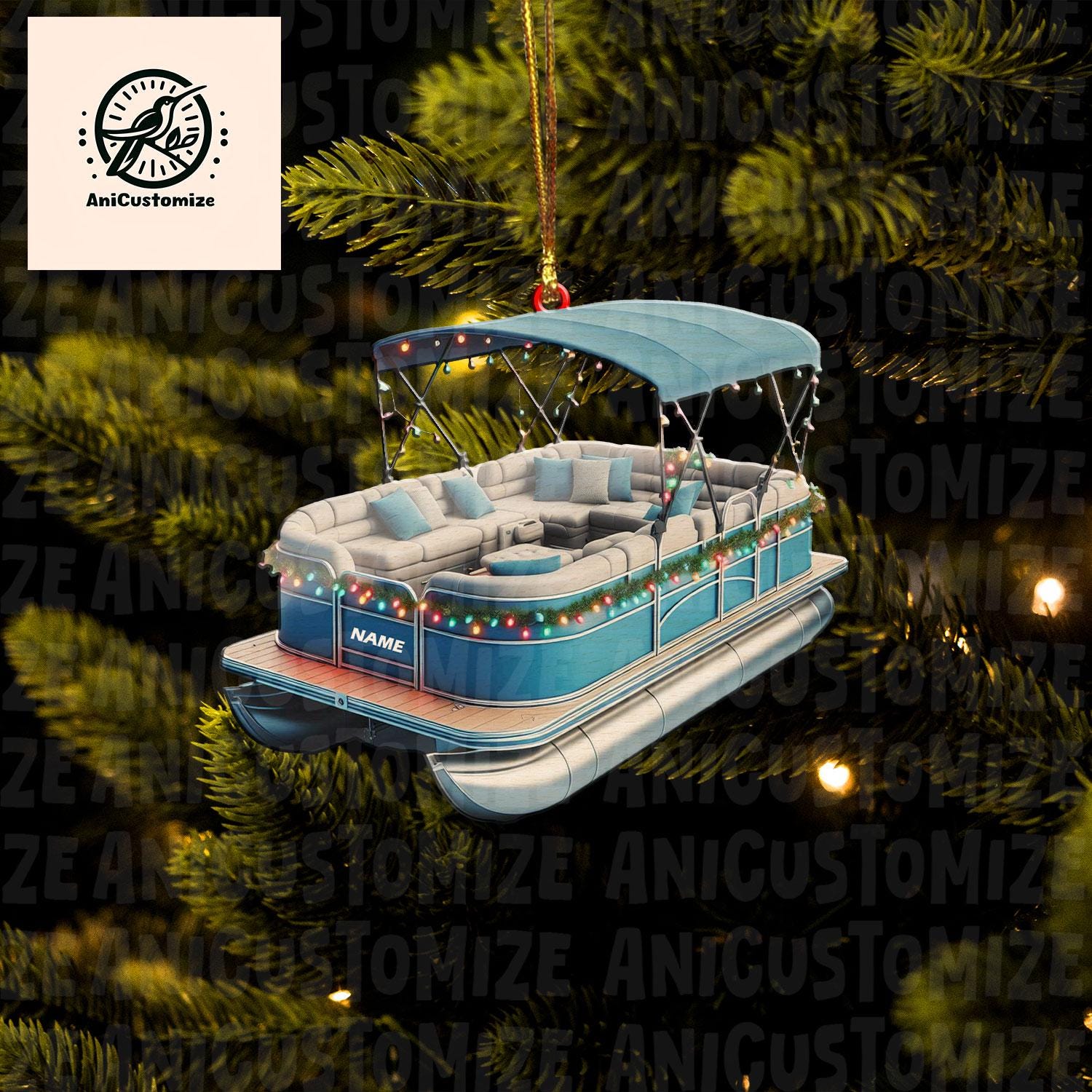 Personalized Pontoon 2D FLAT Ornament, Boat Ornament, Tree Hanging Decor, Christmas Acrylic Flat Ornament For Pontoon Lover, Pontoon Boat