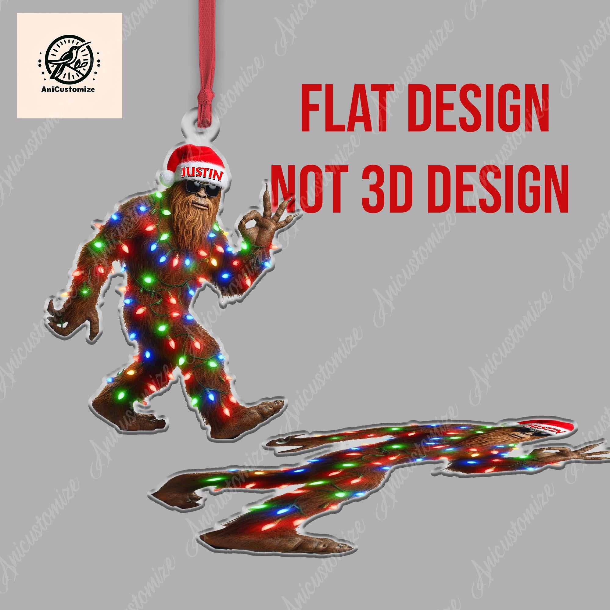 Funny Sasquatch Christmas 2D FLAT Ornament Decor, Funny ornament, Funny Gift, Bestfriend Gift, Xmas Ornament, Bigfoot Decor, Bigfoot Gift