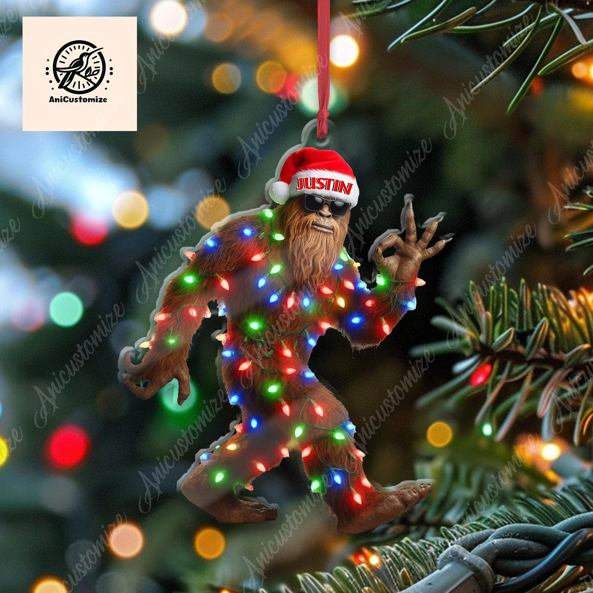 Funny Sasquatch Christmas 2D FLAT Ornament Decor, Funny ornament, Funny Gift, Bestfriend Gift, Xmas Ornament, Bigfoot Decor, Bigfoot Gift