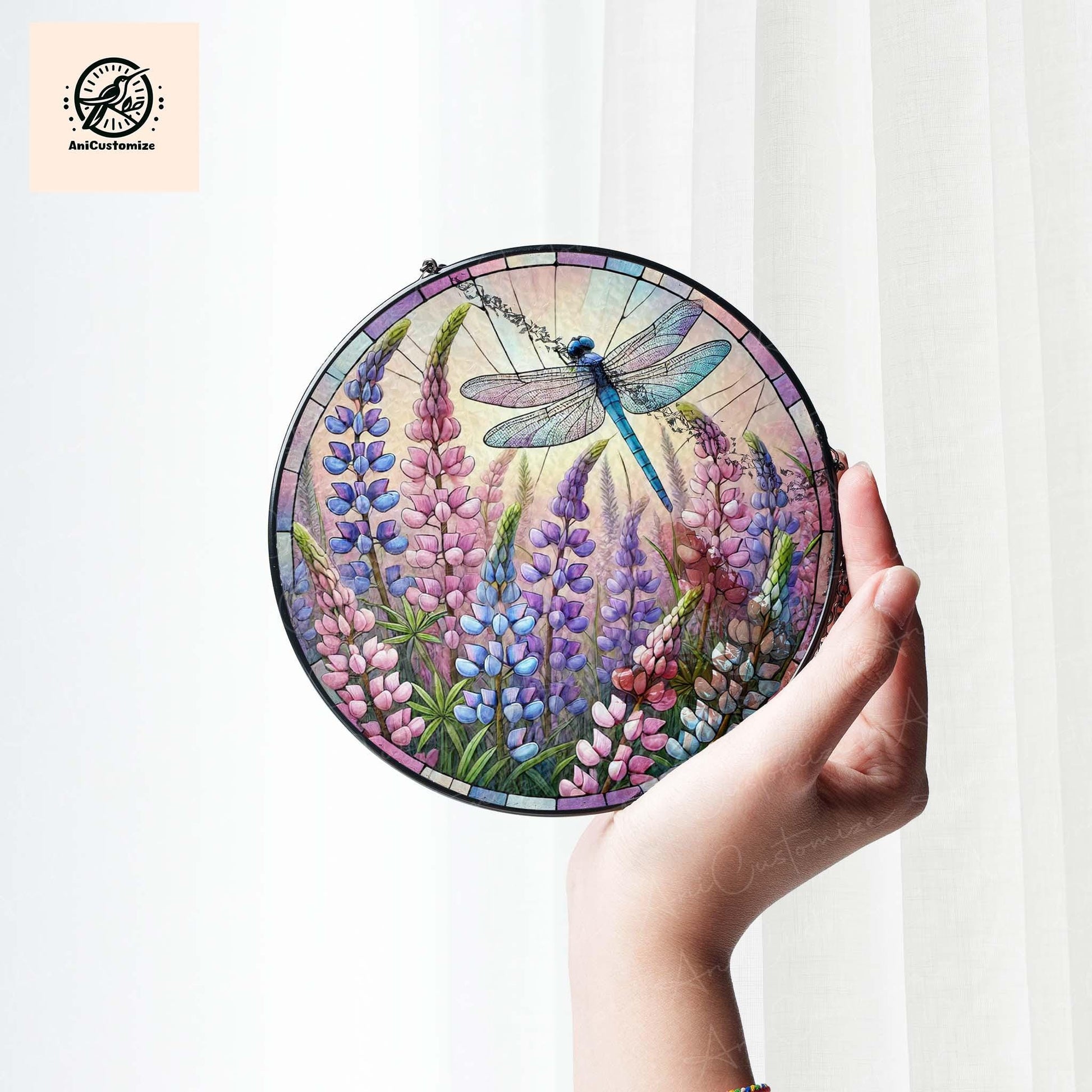 Lupine Flower And Dragonfly GLASS Decor, Dragonfly Lover Decor, Lupine Flower Decor, Flower Lover Gift, Gift For Mom, Yard Decor
