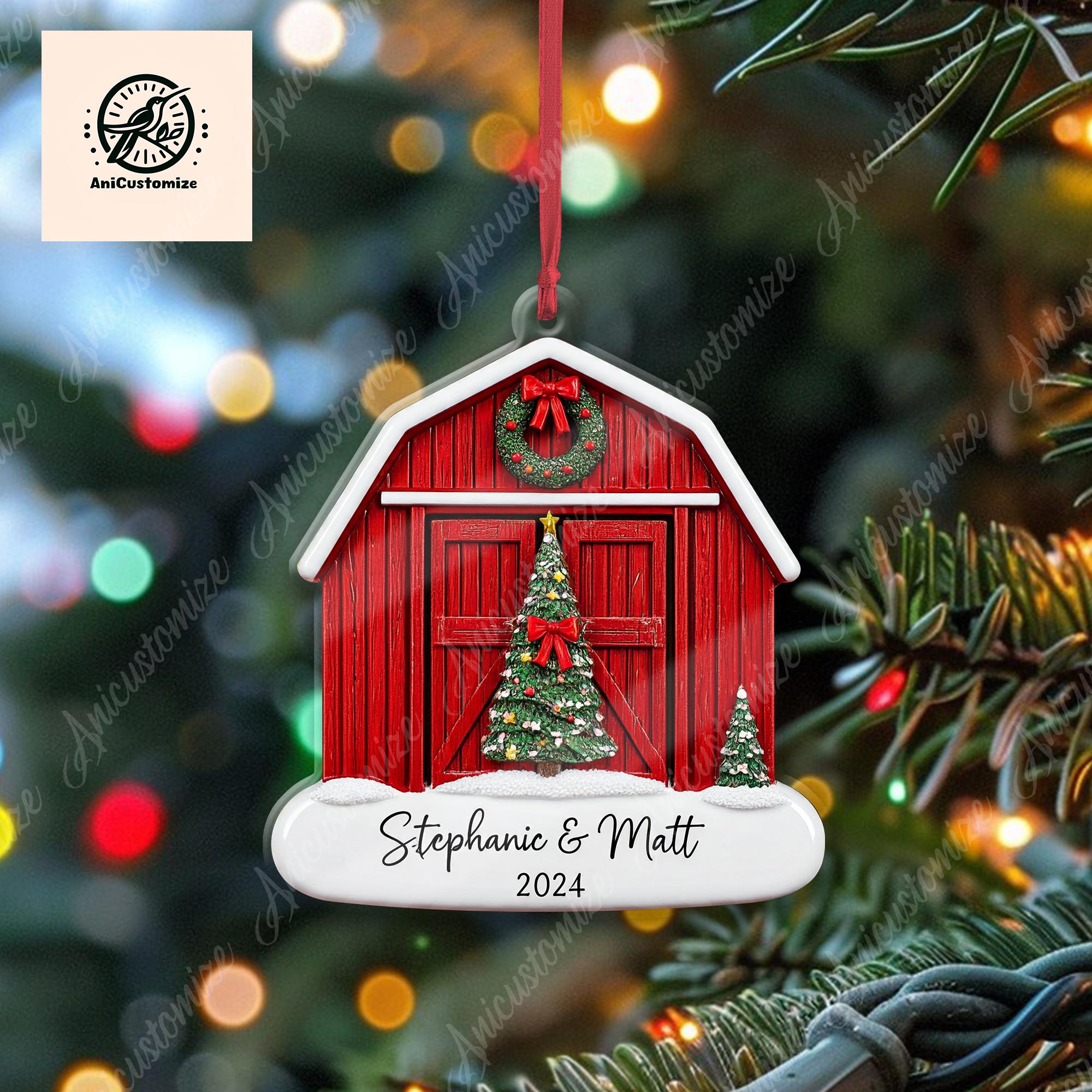 Custom Farm Christmas Acrylic Ornaments 2024, Red Barn Ornaments, Farmhouse Decor, Gift for Farmer Family Friend, Farmhouse Gift, Barn Decor