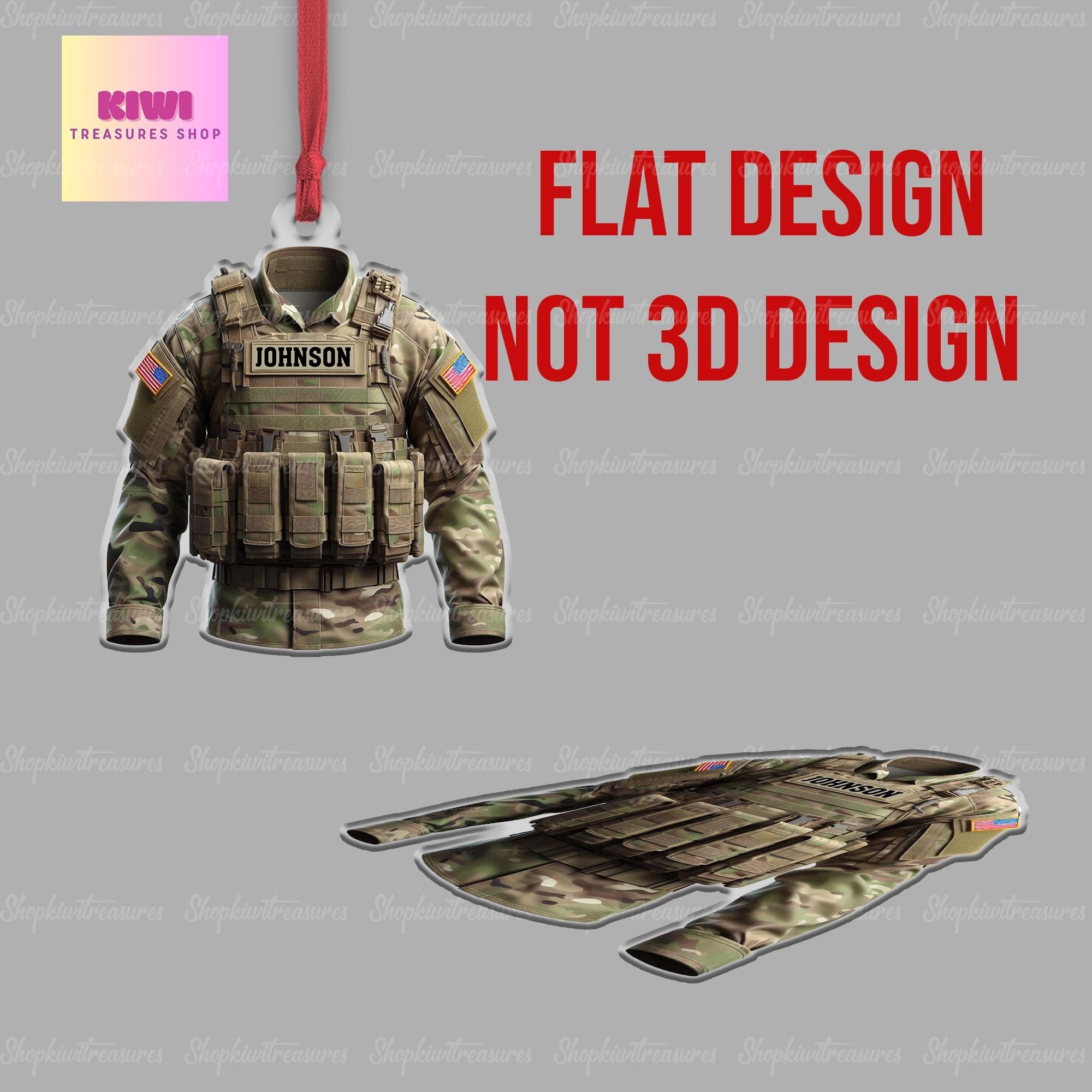 Personalized Army Military Uniform Ornament, 2D Flat Ornament for Army, Gift For Military Dad, Custom Army Uniform