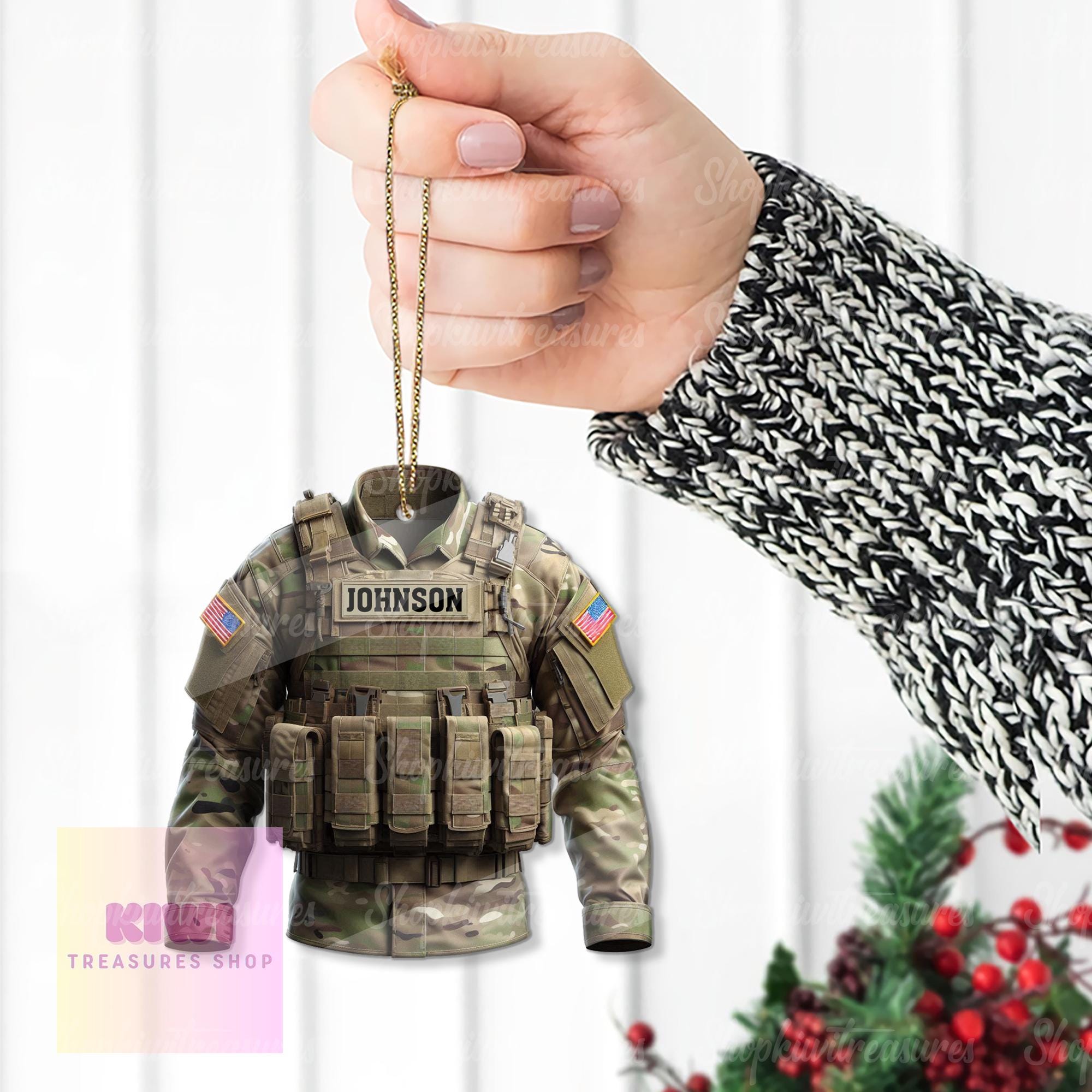Personalized Army Military Uniform Ornament, 2D Flat Ornament for Army, Gift For Military Dad, Custom Army Uniform
