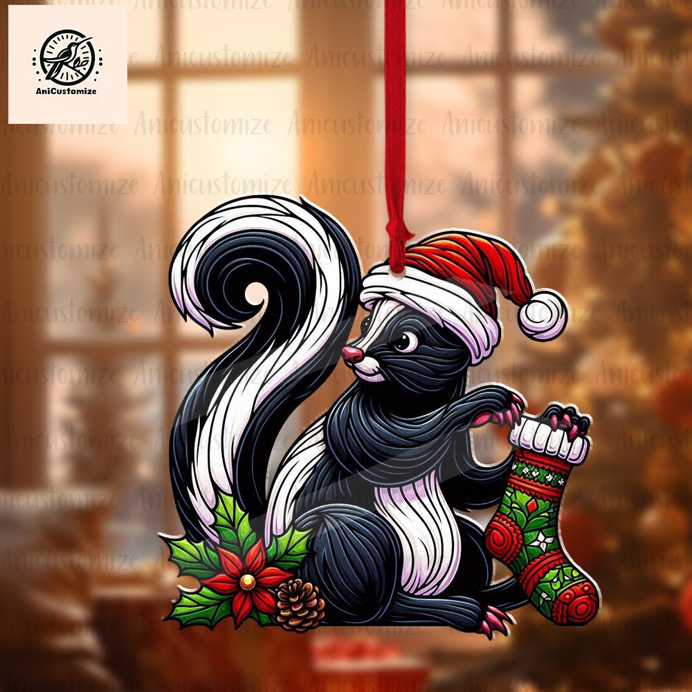 Skunk Wearing Stocking Christmas Ornament Decor, Funny Christmas Decor, Christmas Gift, Skunk Lover Decor, Animal Lover Gift, Skunk Decor