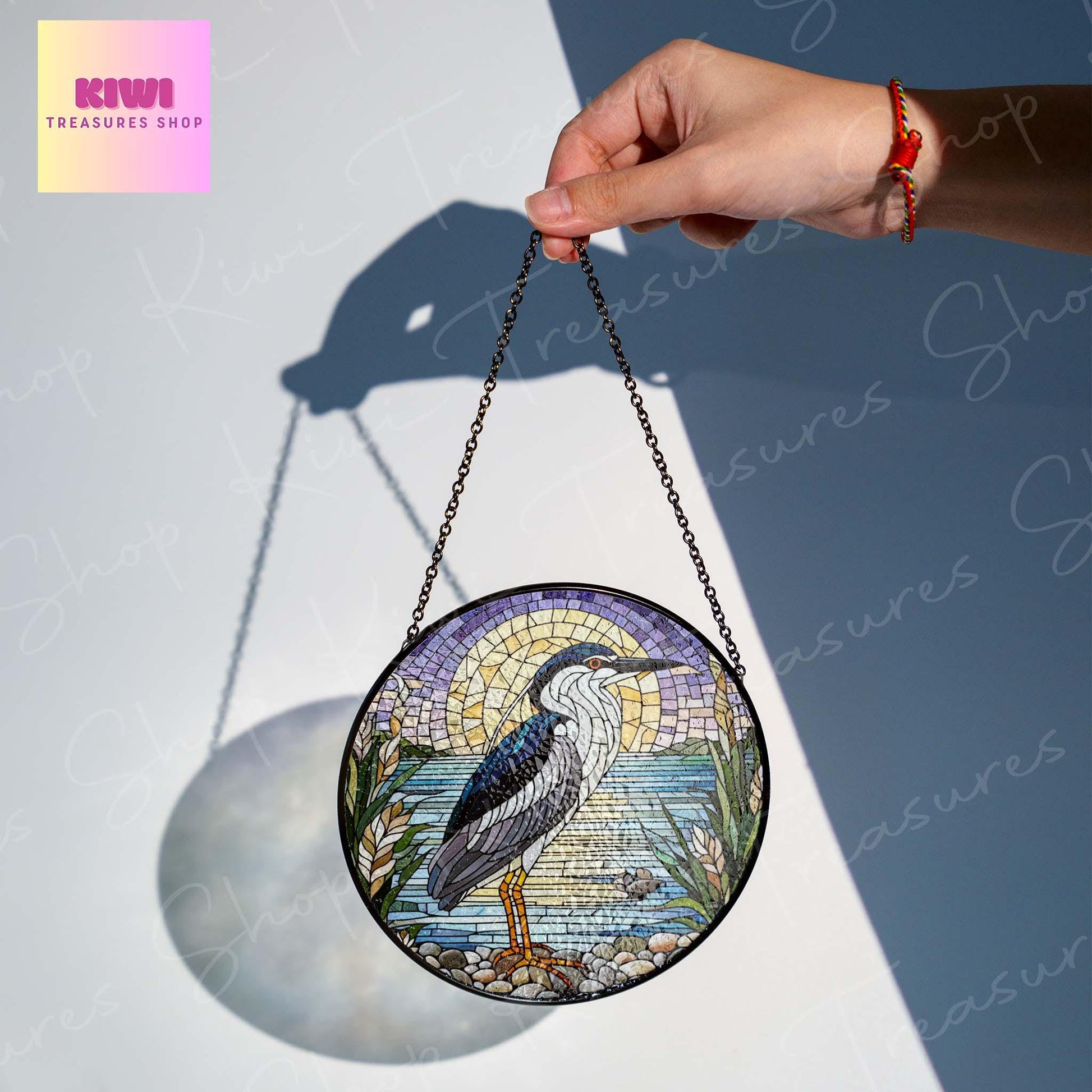Black- Crowned Night- Heron GLASS Suncatcher Hanging, Heron Window hanging, Heron window hanging, Heron Lover gift