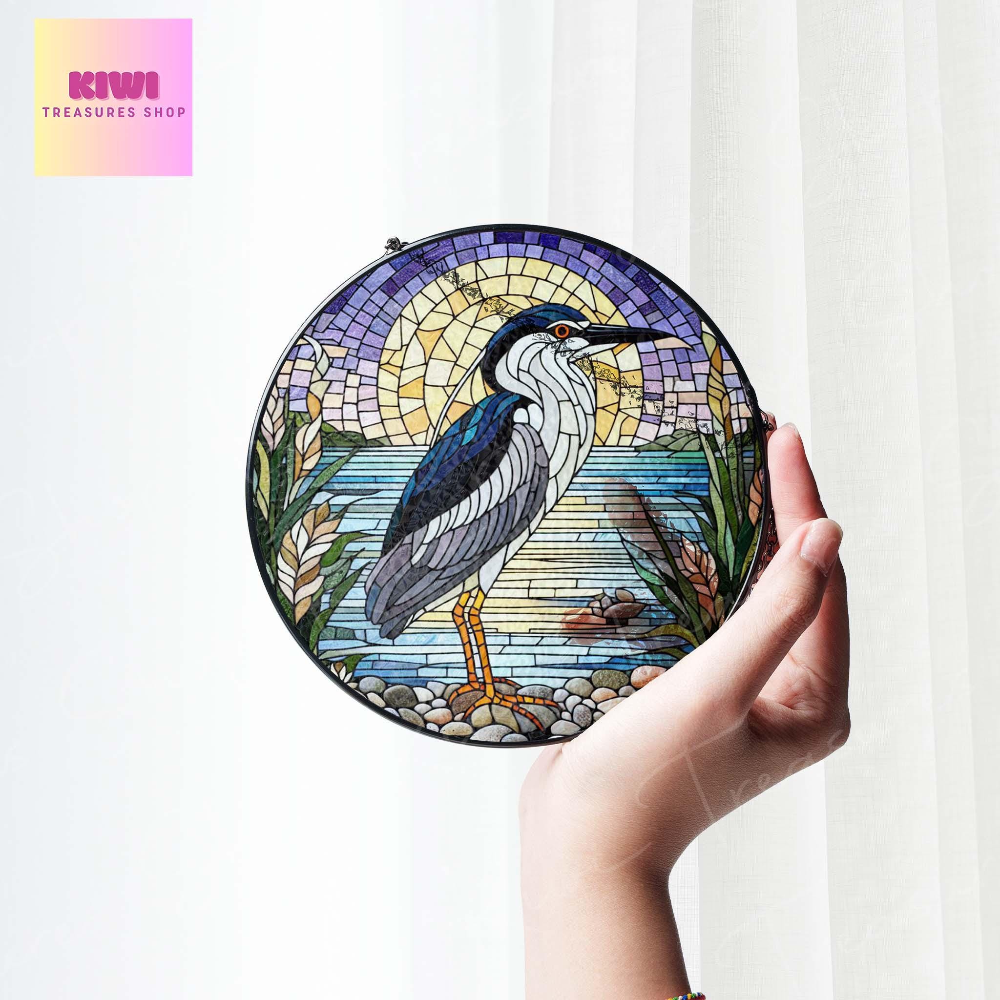 Black- Crowned Night- Heron GLASS Suncatcher Hanging, Heron Window hanging, Heron window hanging, Heron Lover gift