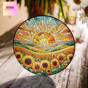 Sunsflower field Sunset GLASS Suncatcher Hanging, sunflower suncatcher glass, sunset Window hanging, SunflowerFlower lover gift