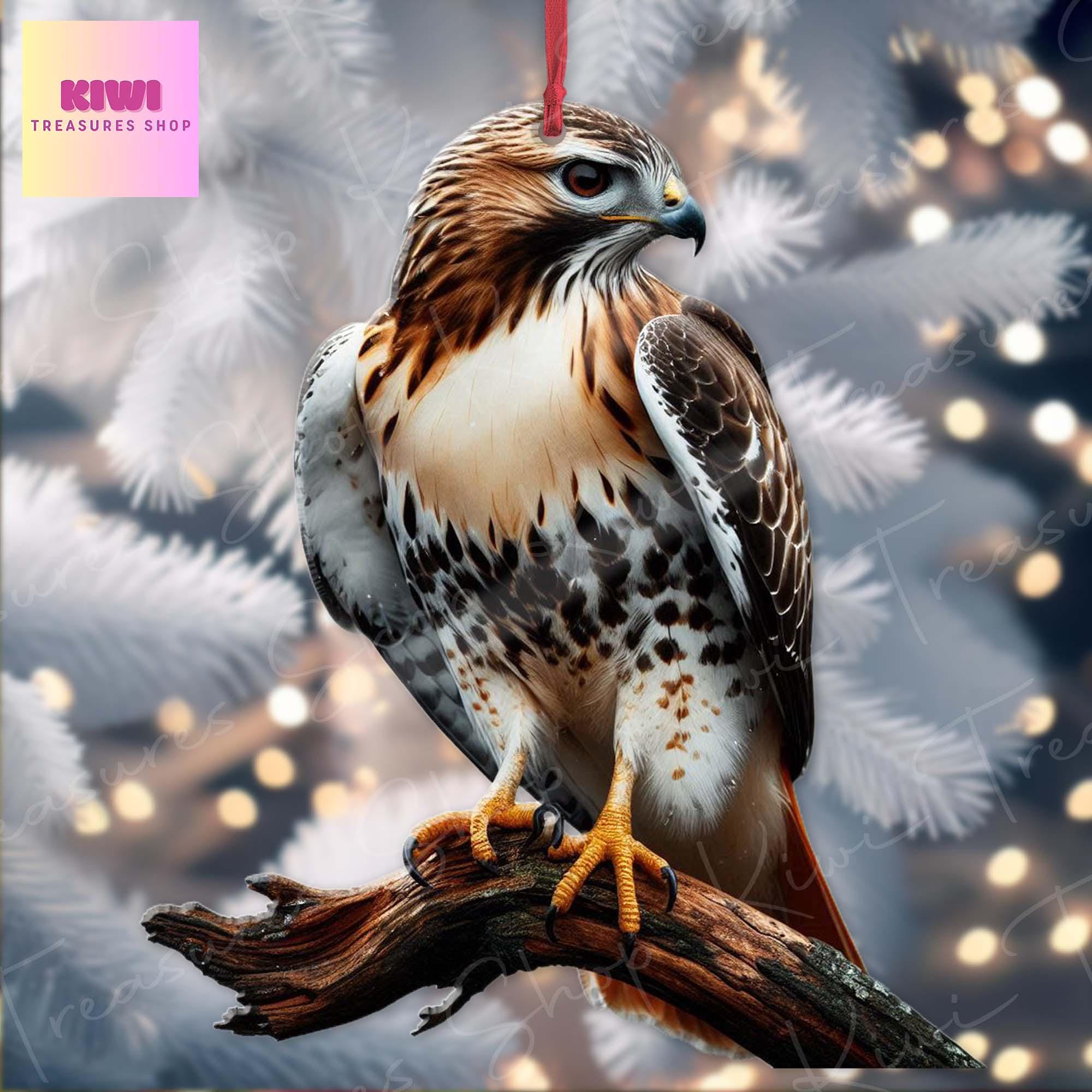 Red Tailed Hawk Ornament, 2D Flat Ornament, Perfect gift for bird nerd, Red tailed hawk lover gift, Funny bird ornament, gift for dad