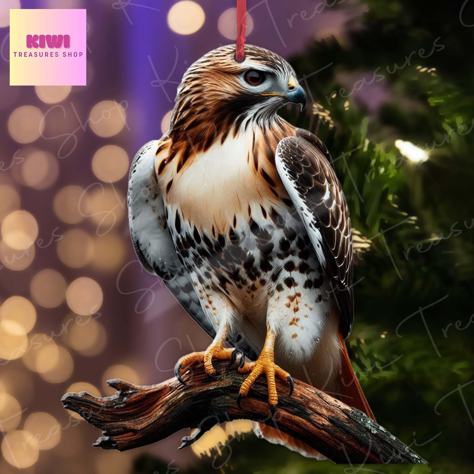 Red Tailed Hawk Ornament, 2D Flat Ornament, Perfect gift for bird nerd, Red tailed hawk lover gift, Funny bird ornament, gift for dad