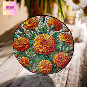Marigold Flower GLASS Suncatcher Hanging, Birth Month Flower glass, Window hanging, Suncatcher ornament, Marigold glass