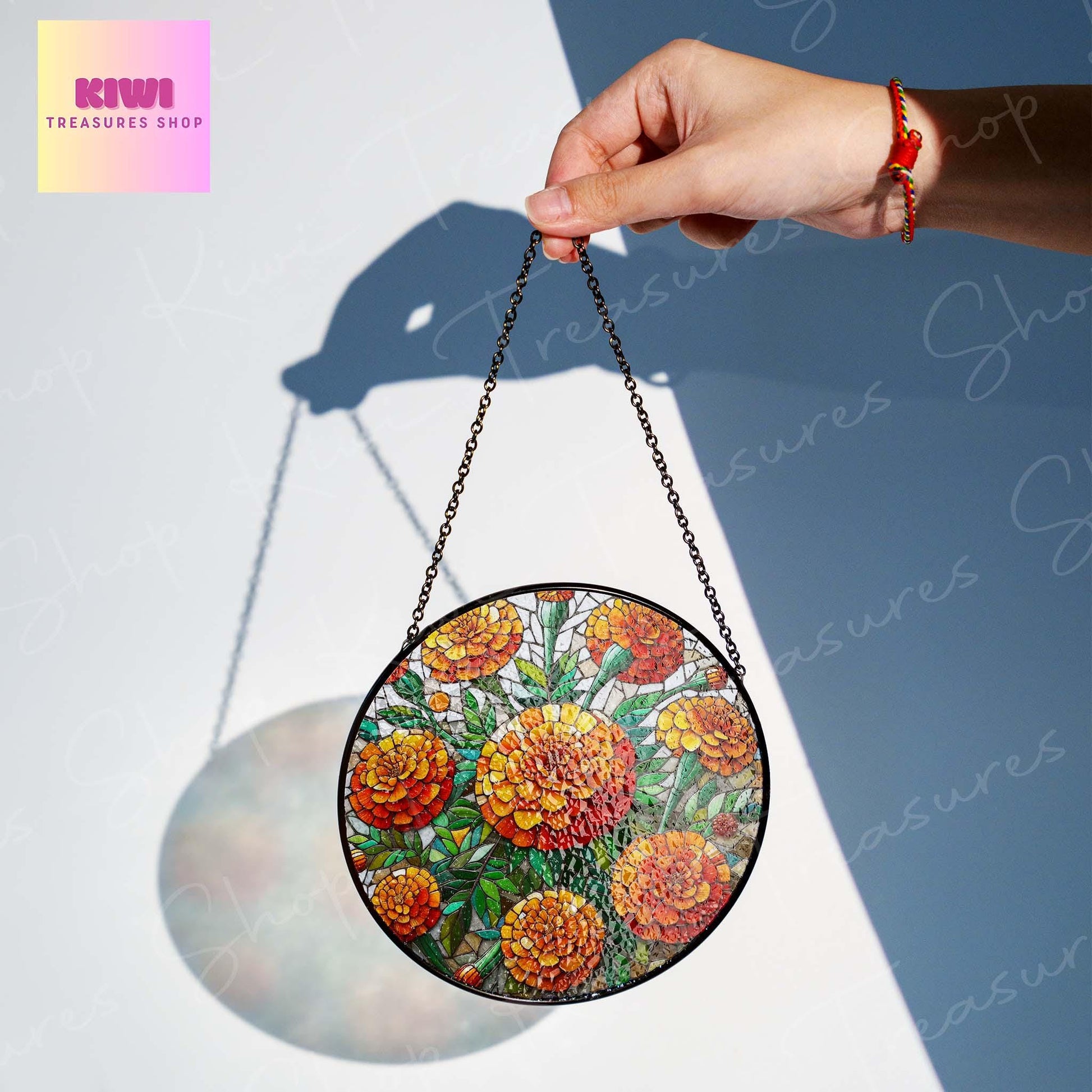 Marigold Flower GLASS Suncatcher Hanging, Birth Month Flower glass, Window hanging, Suncatcher ornament, Marigold glass