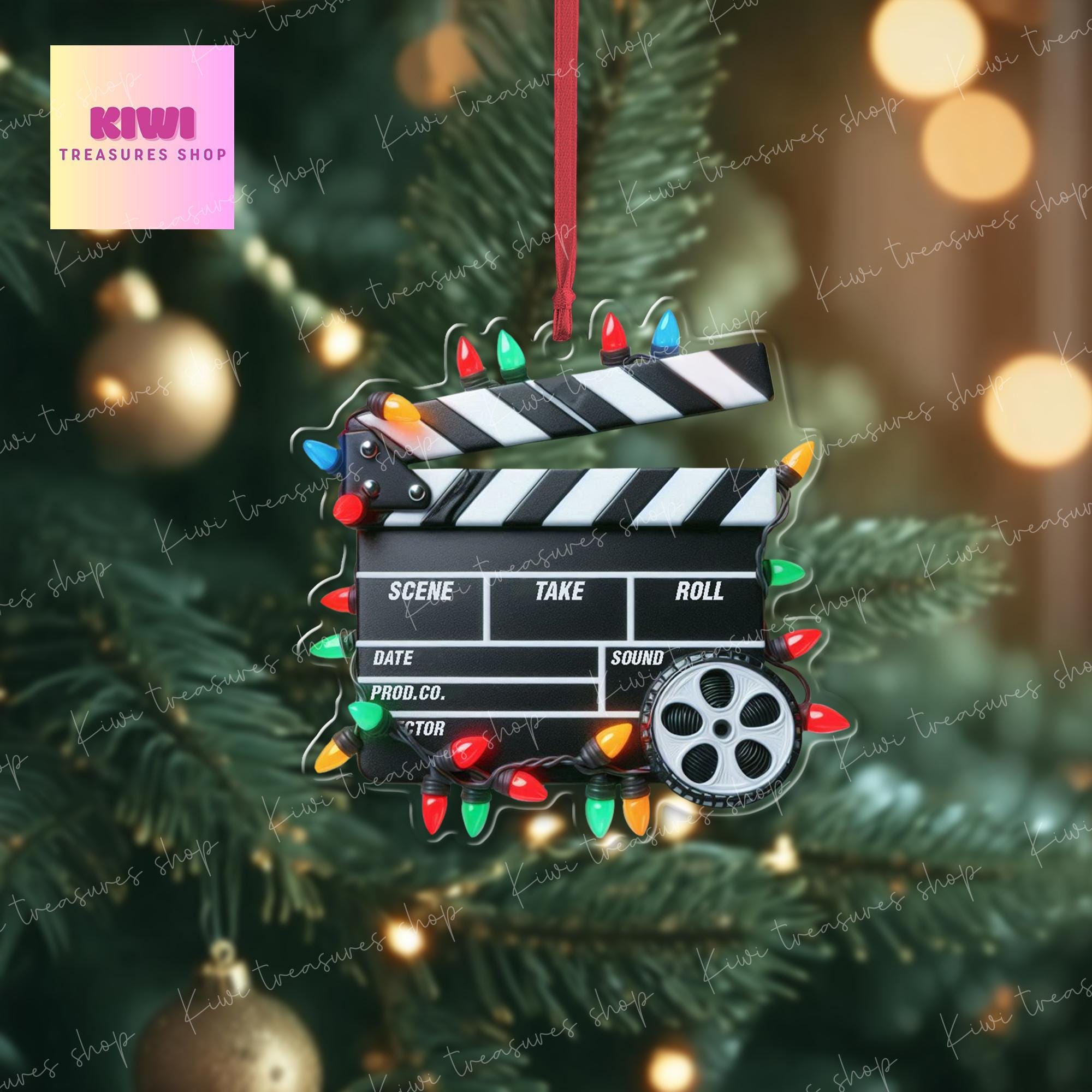 Film Clapboard Xmas Ornament, 2d Flat ornament, Christmas decor, Movie Clapperboard Theater Decor, Film Gift, christmas keepsake