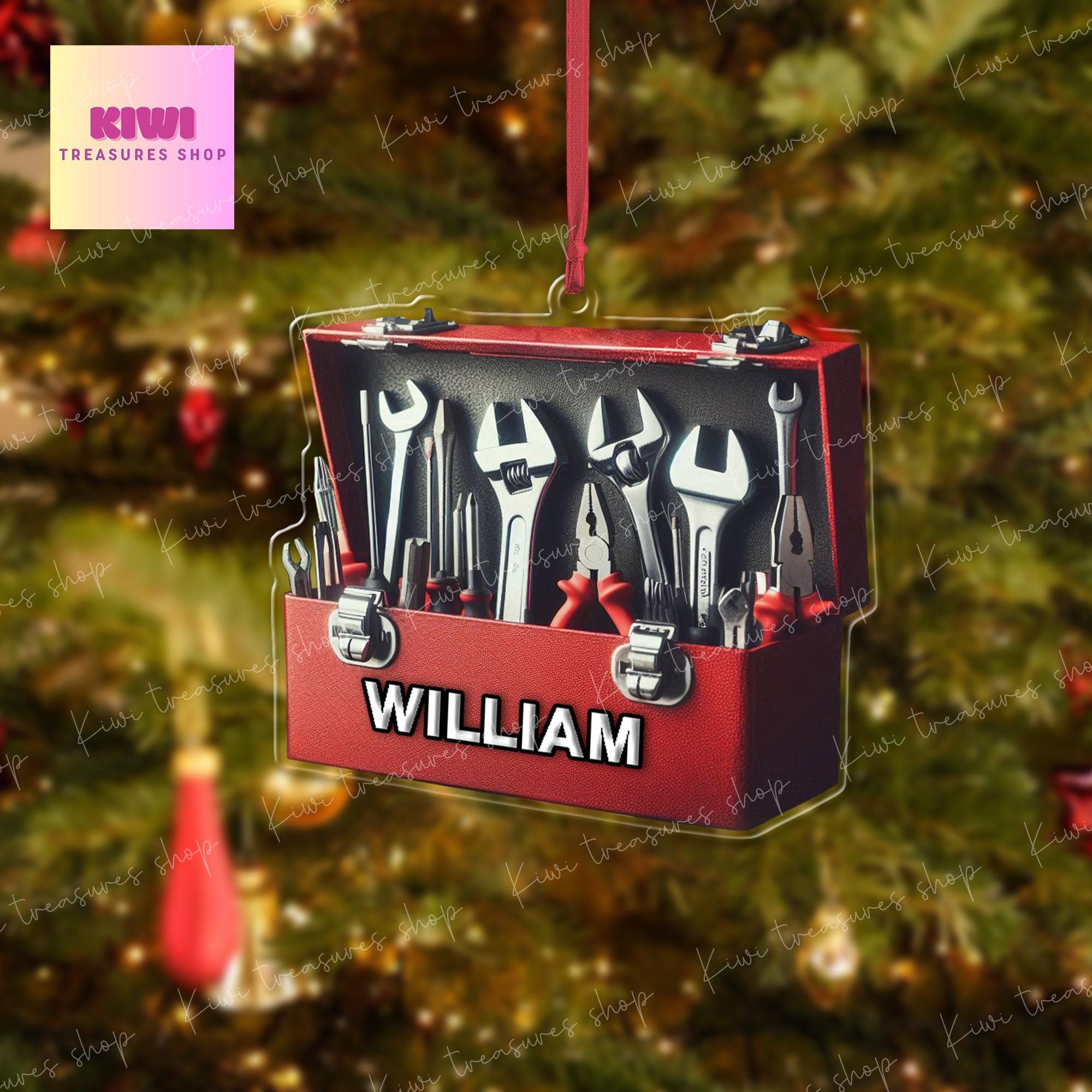 Personalized Mechanic Tool Box Xmas Ornament, 2d Flat Mechanic ornament, Christmas decor, Christmas keepsake, Mechanic Repair shop decor