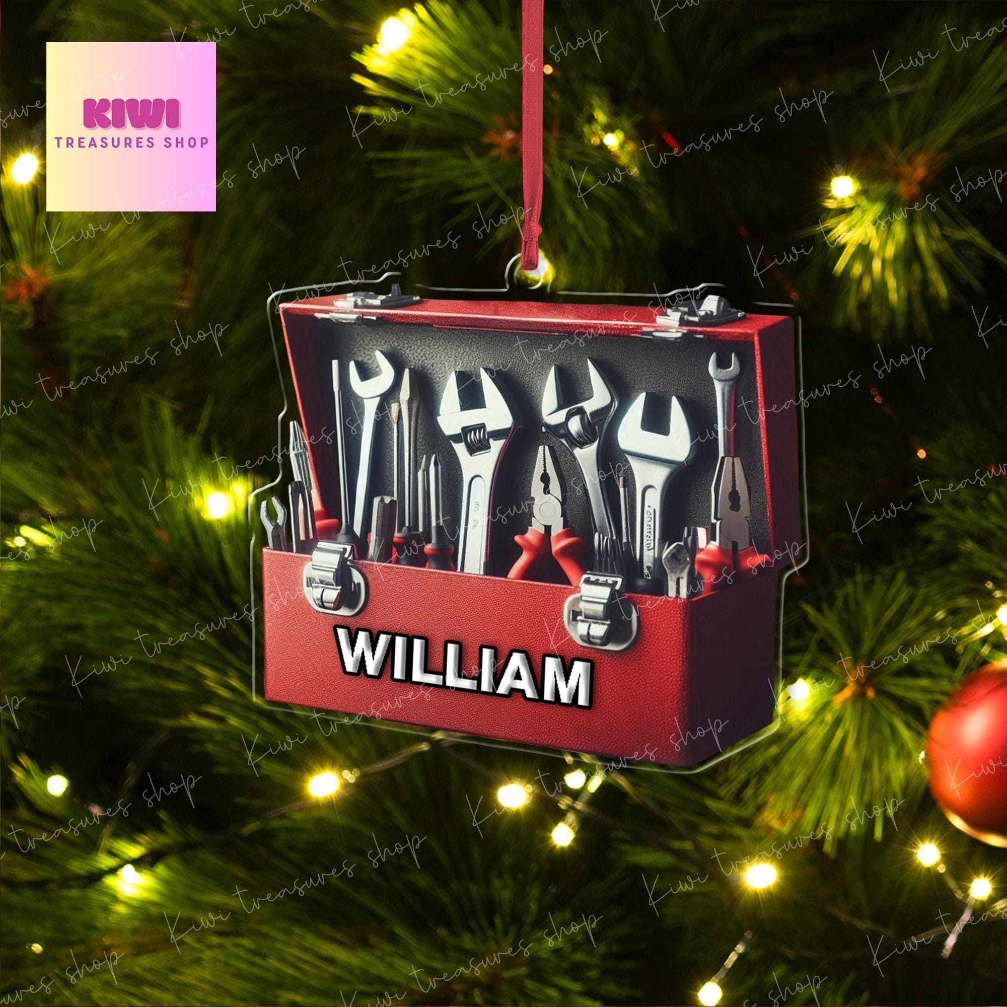 Personalized Mechanic Tool Box Xmas Ornament, 2d Flat Mechanic ornament, Christmas decor, Christmas keepsake, Mechanic Repair shop decor