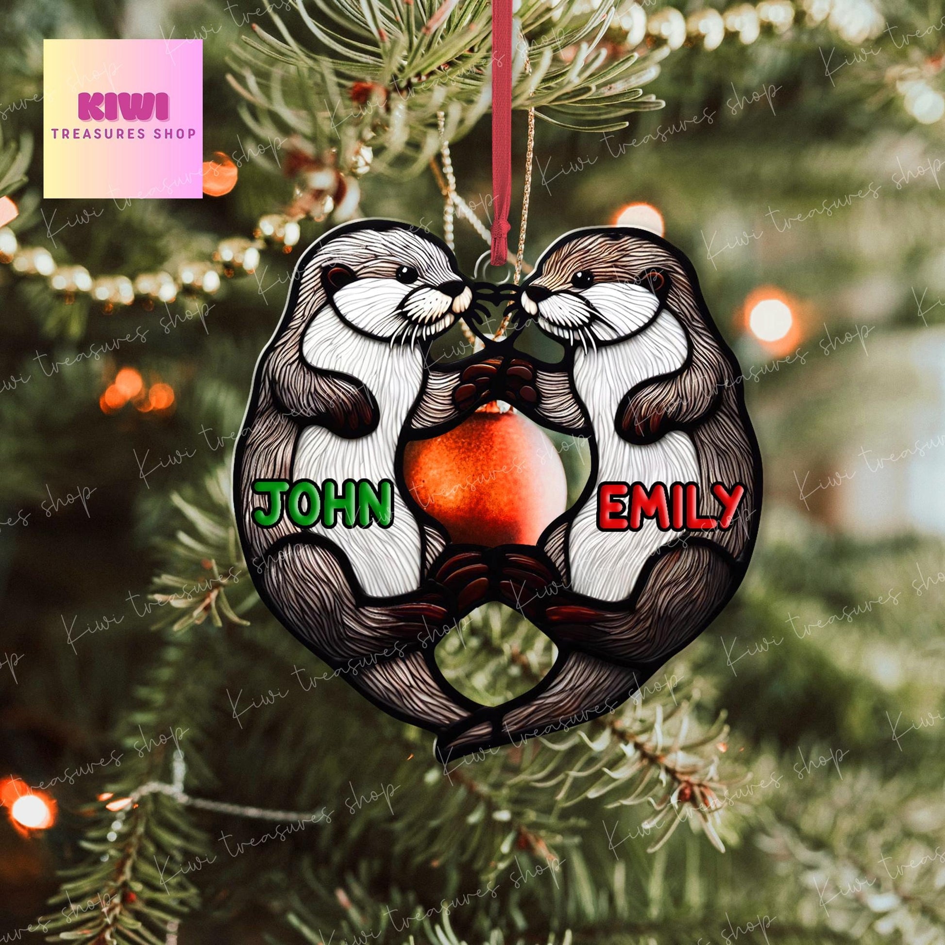 Personalized Otter couple Ornament, Otter lover gift, custom name, gift for wife, Otter ornament, Christmas gift, unique gift