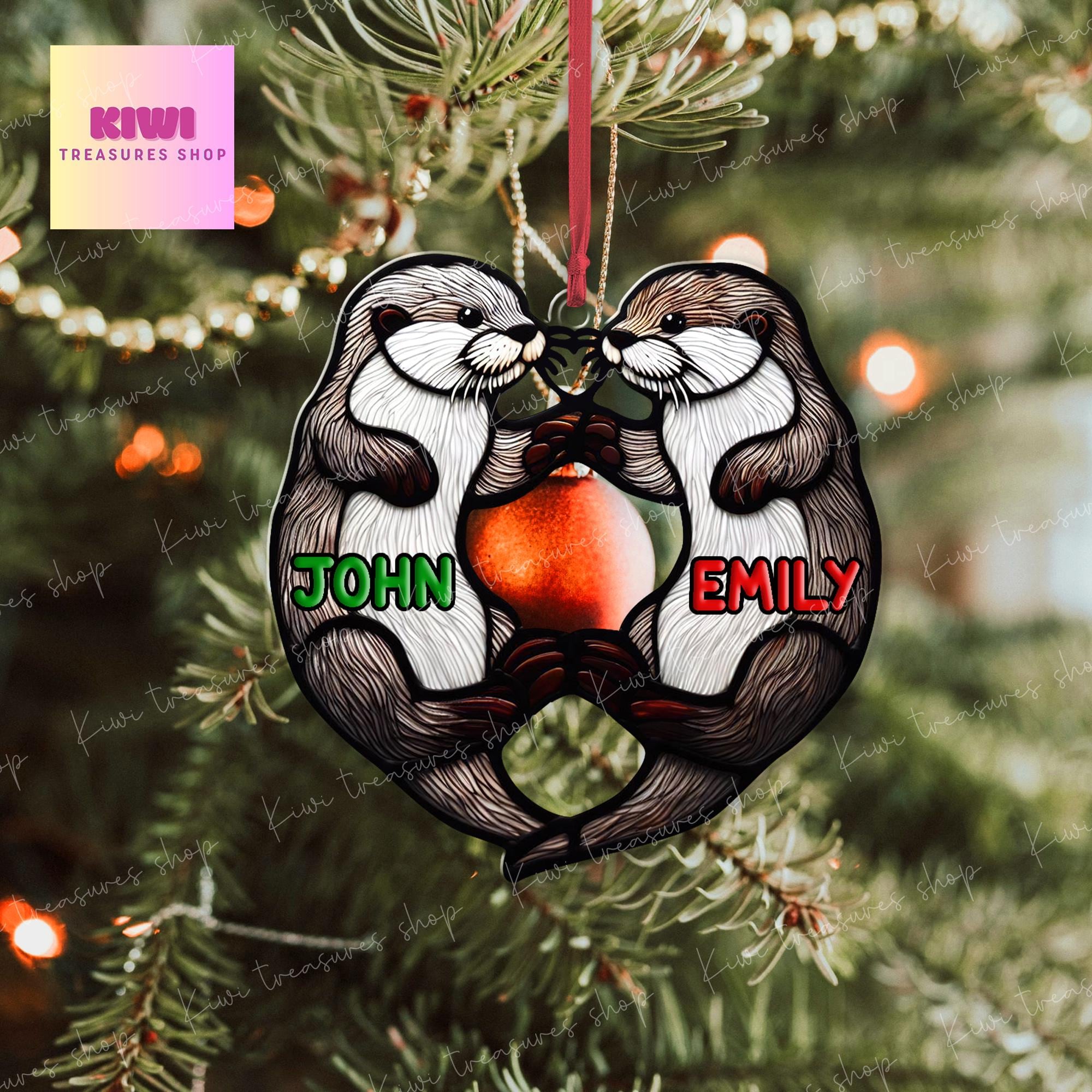 Personalized Otter couple Ornament, Otter lover gift, custom name, gift for wife, Otter ornament, Christmas gift, unique gift