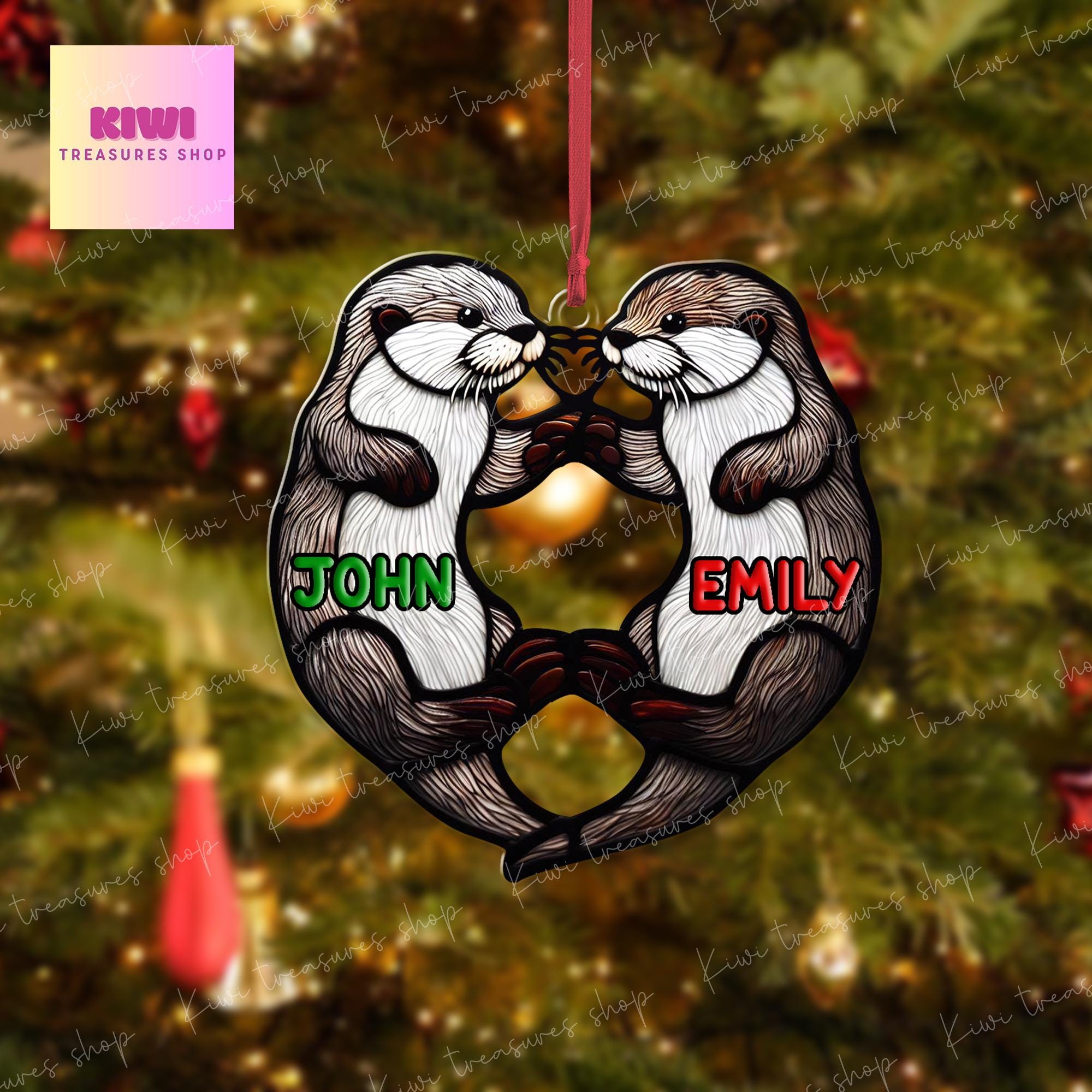 Personalized Otter couple Ornament, Otter lover gift, custom name, gift for wife, Otter ornament, Christmas gift, unique gift