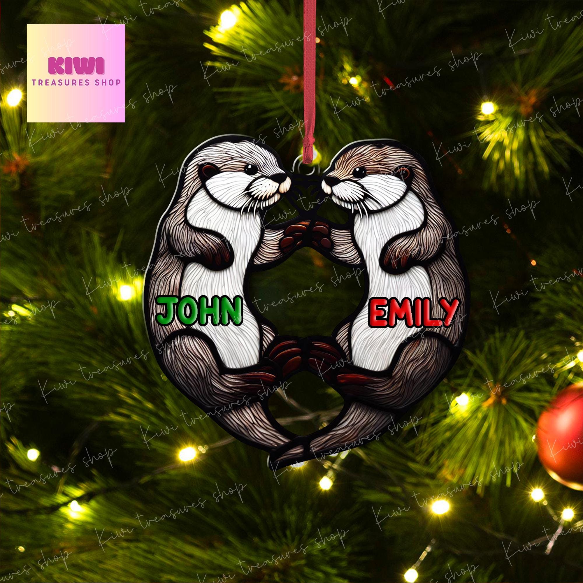 Personalized Otter couple Ornament, Otter lover gift, custom name, gift for wife, Otter ornament, Christmas gift, unique gift