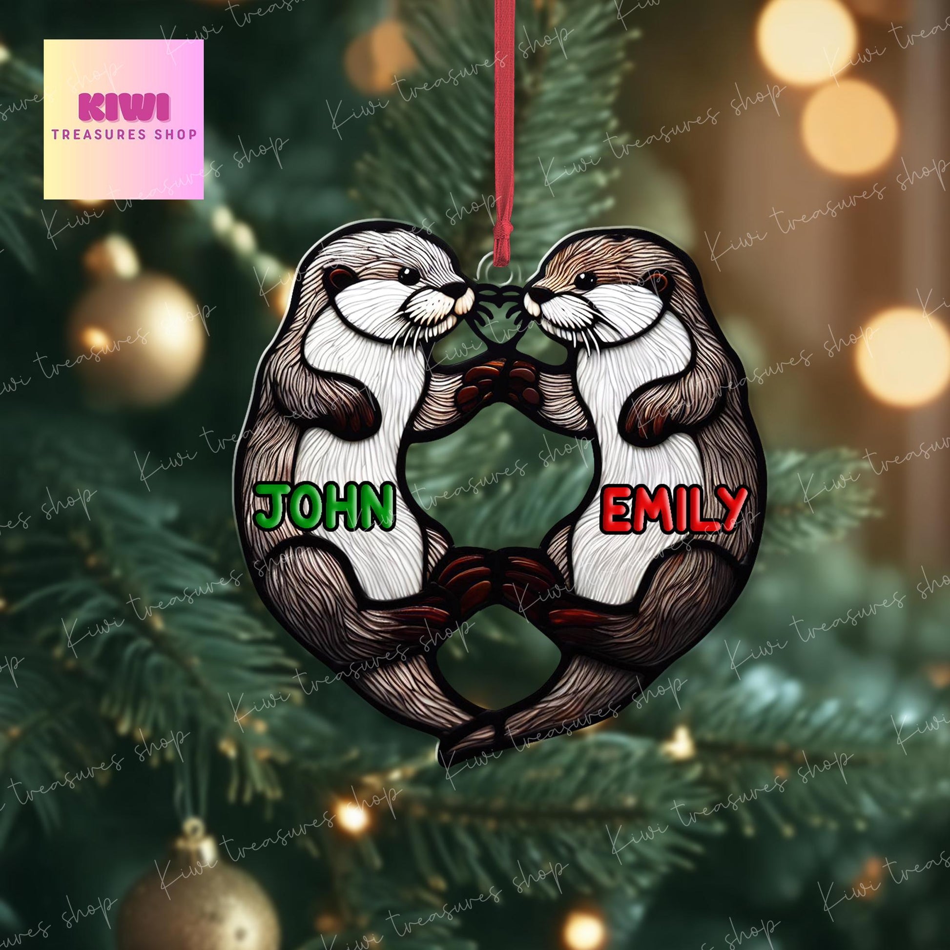 Personalized Otter couple Ornament, Otter lover gift, custom name, gift for wife, Otter ornament, Christmas gift, unique gift