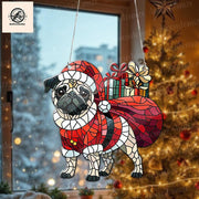 Pug Carry Santa Big Sack ACRYLIC Window Hanging, Pug Christmas Window Hanging, Dog Mom Gift, Christmas Decor, Dog Lover Wall Art, Dog Lover