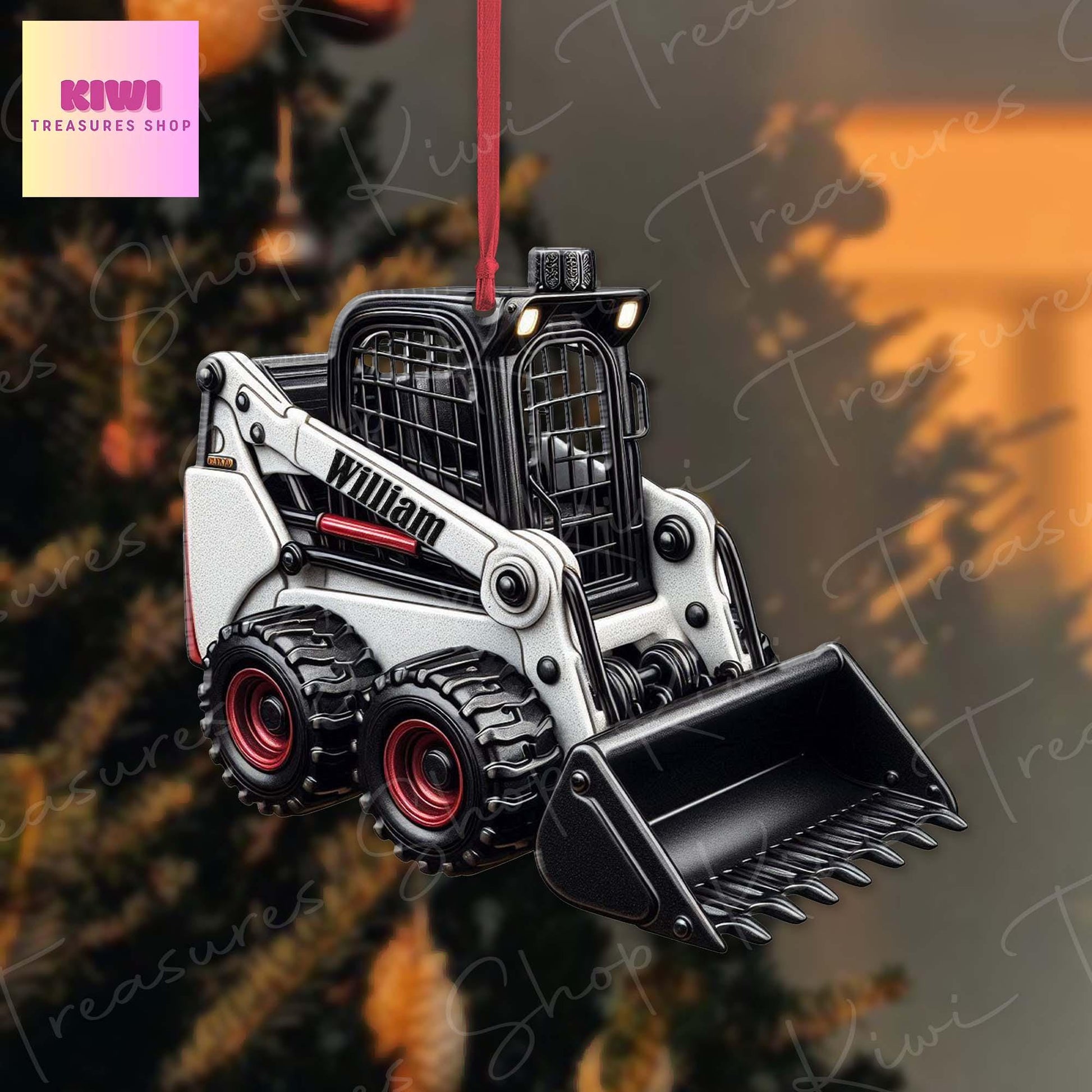 Personalized Skid Steer Loader Xmas Ornament, 2d Flat excavator ornament, Christmas decor, Christmas keepsake, trucker ornament, truck car