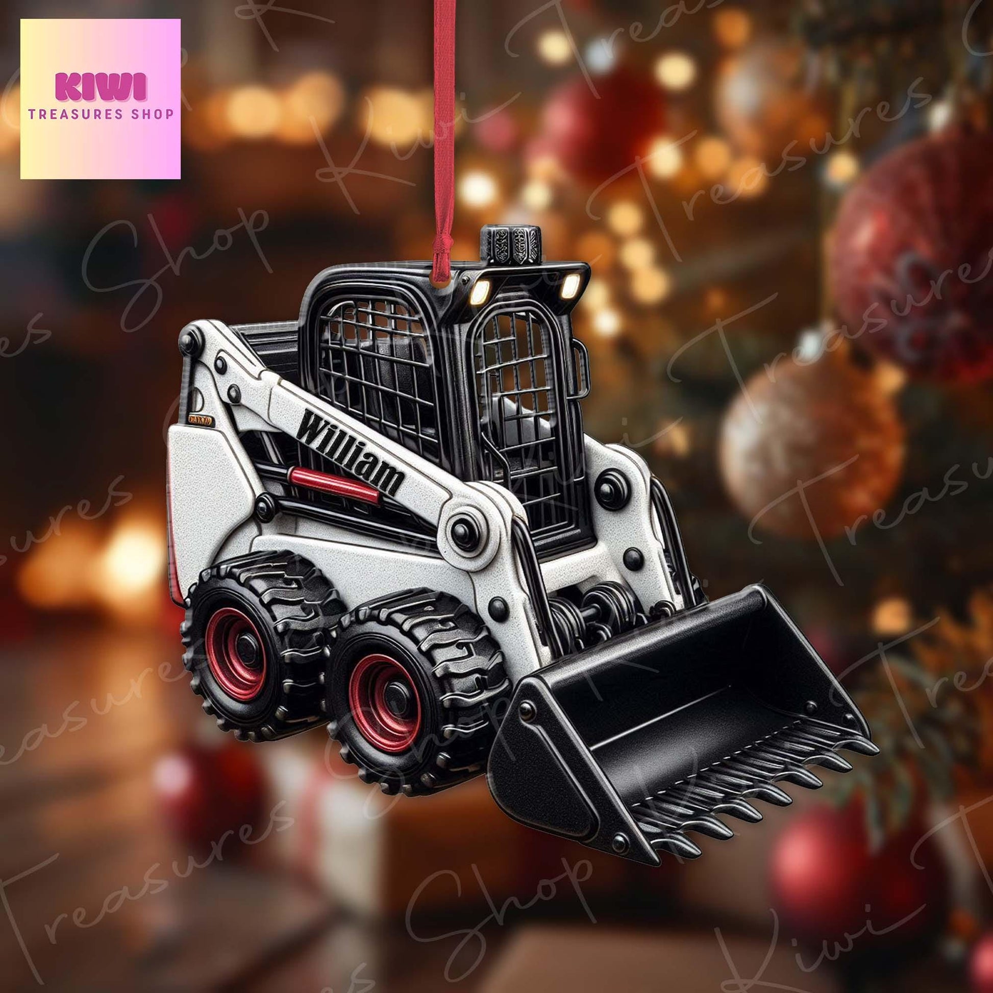Personalized Skid Steer Loader Xmas Ornament, 2d Flat excavator ornament, Christmas decor, Christmas keepsake, trucker ornament, truck car