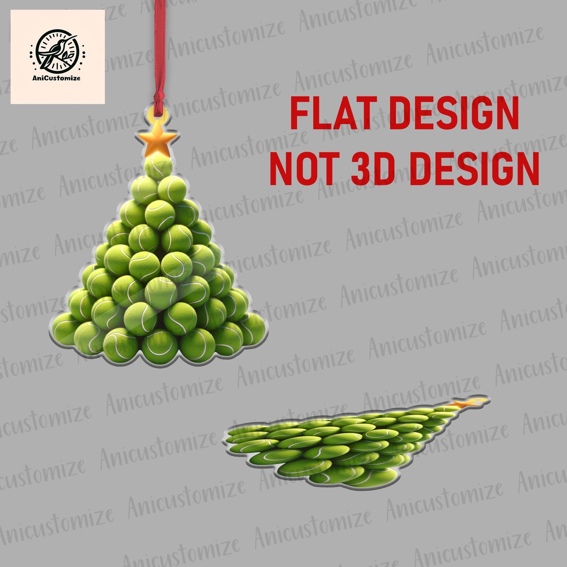 Tennis Christmas Tree 2D FLAT Ornament, Tennis Ornament, Sports Christmas Ornament, Gift For Tennis Players, Christmas Home Decor, Xmas Gift