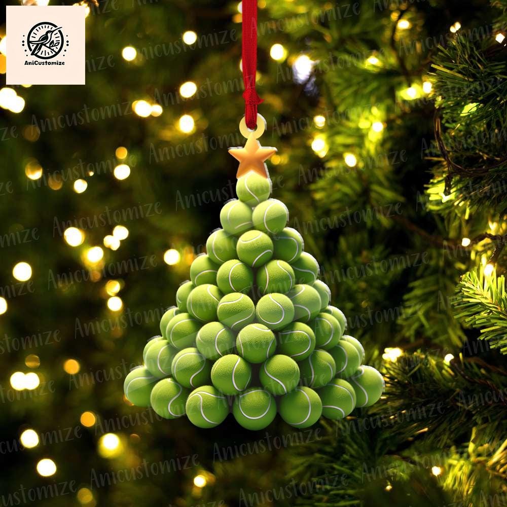 Tennis Christmas Tree 2D FLAT Ornament, Tennis Ornament, Sports Christmas Ornament, Gift For Tennis Players, Christmas Home Decor, Xmas Gift