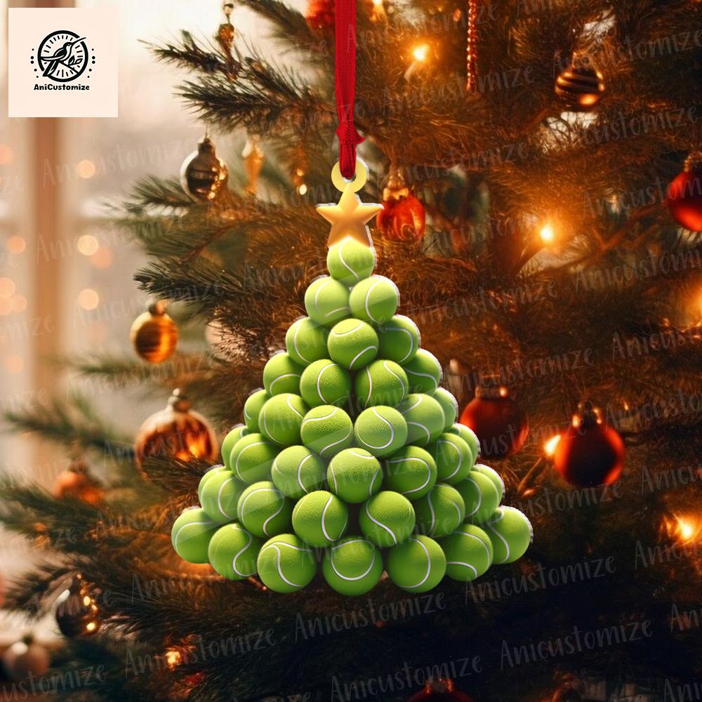 Tennis Christmas Tree 2D FLAT Ornament, Tennis Ornament, Sports Christmas Ornament, Gift For Tennis Players, Christmas Home Decor, Xmas Gift