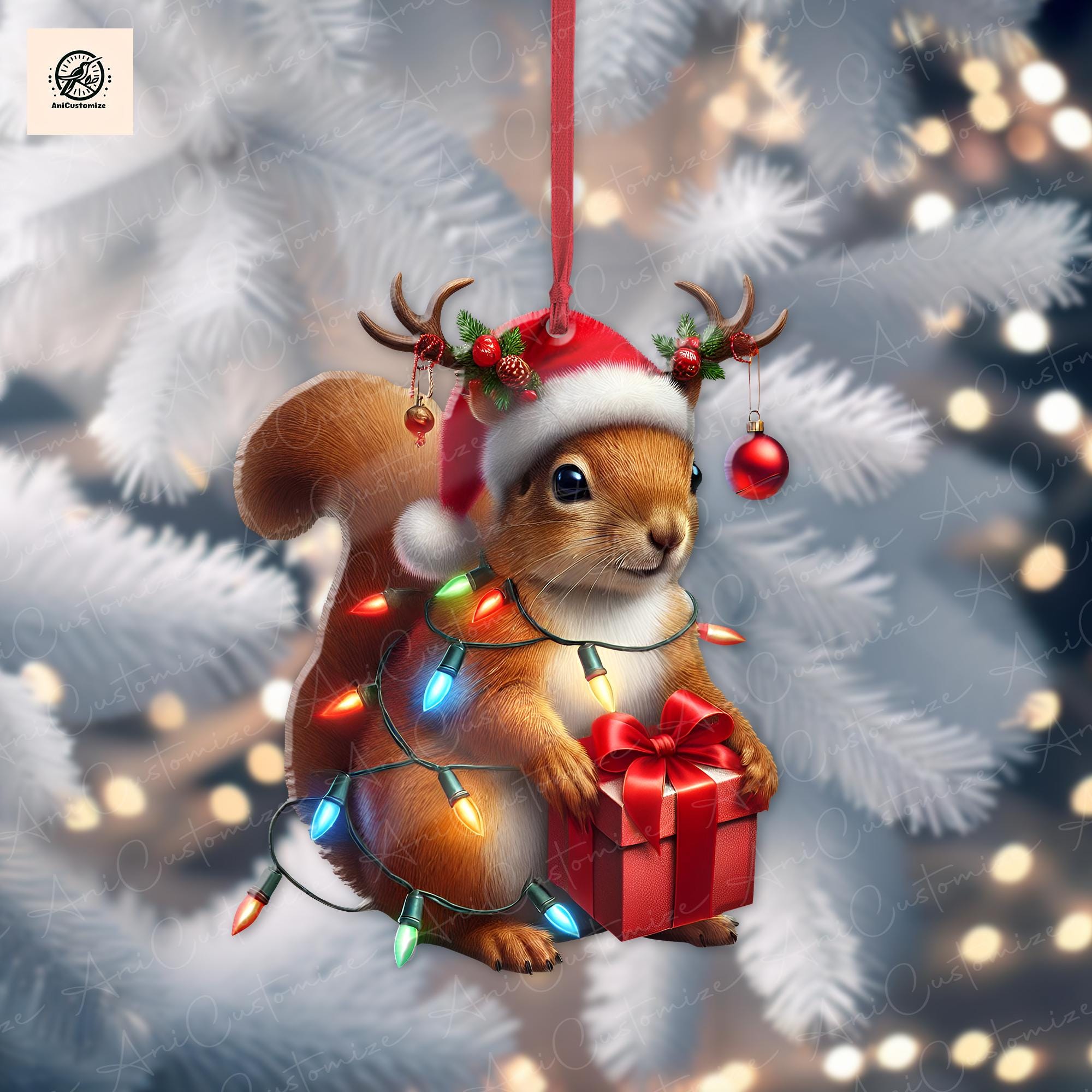 Squirrel Wreath Ornament, Squirrel Lovers Merry Christmas Ornament, Squirrel Ornament, Squirrel lovers gift, Squirrel Christmas Tree Decor