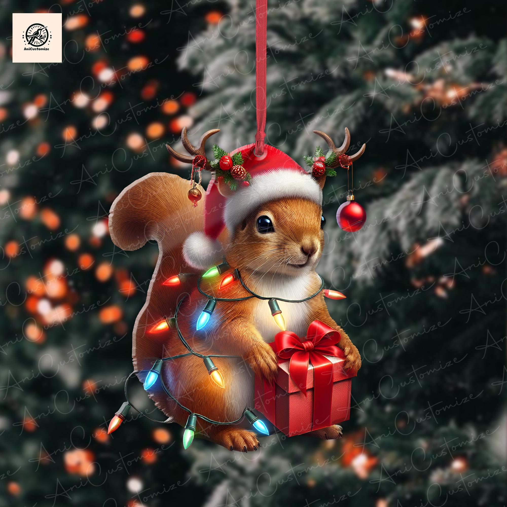 Squirrel Wreath Ornament, Squirrel Lovers Merry Christmas Ornament, Squirrel Ornament, Squirrel lovers gift, Squirrel Christmas Tree Decor