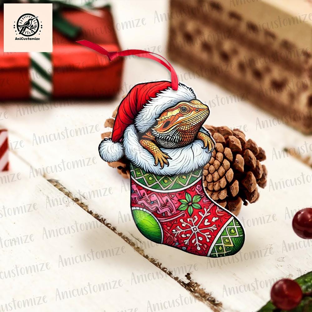 Bearded Dragon Inside Stocking Christmas Ornament, Bearded Dragon Mom Decor, Reptile Ornament, Reptile Mom Gift, Reptile Lover Decor